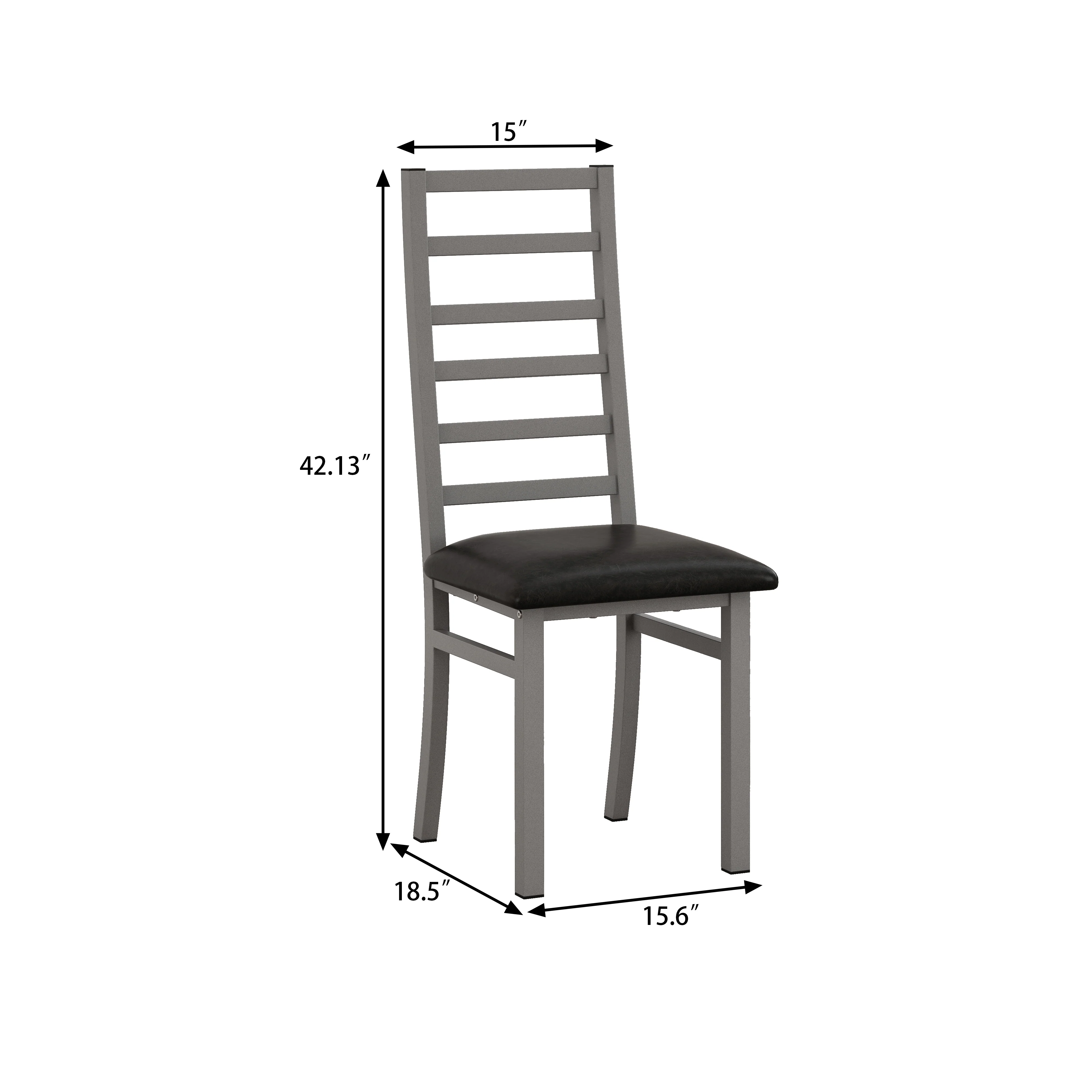 Metal Dining Chairs, Set of 2, High Back Armless, Steel & PU Leather, Grey - Image 6