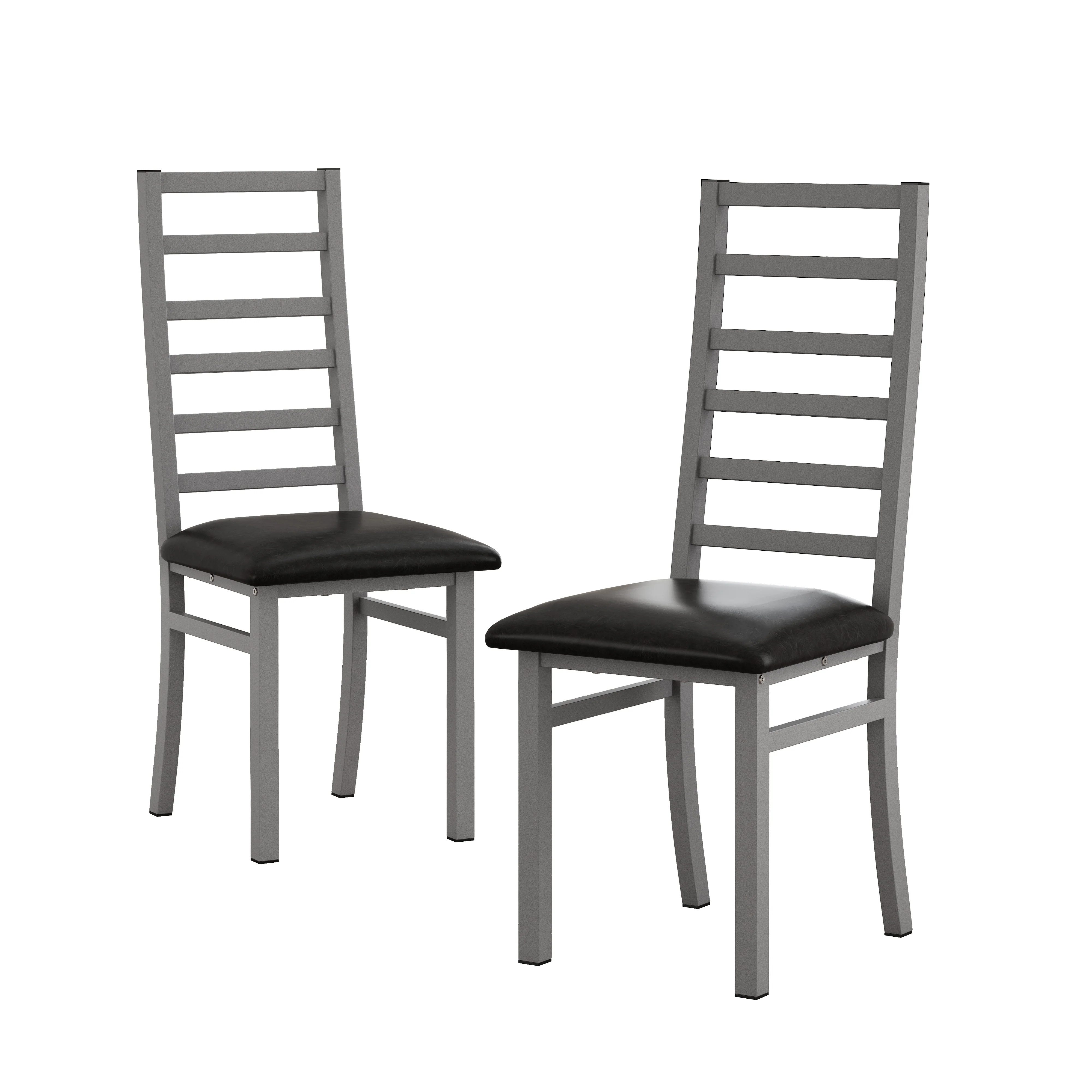Metal Dining Chairs, Set of 2, High Back Armless, Steel & PU Leather, Grey - Image 7