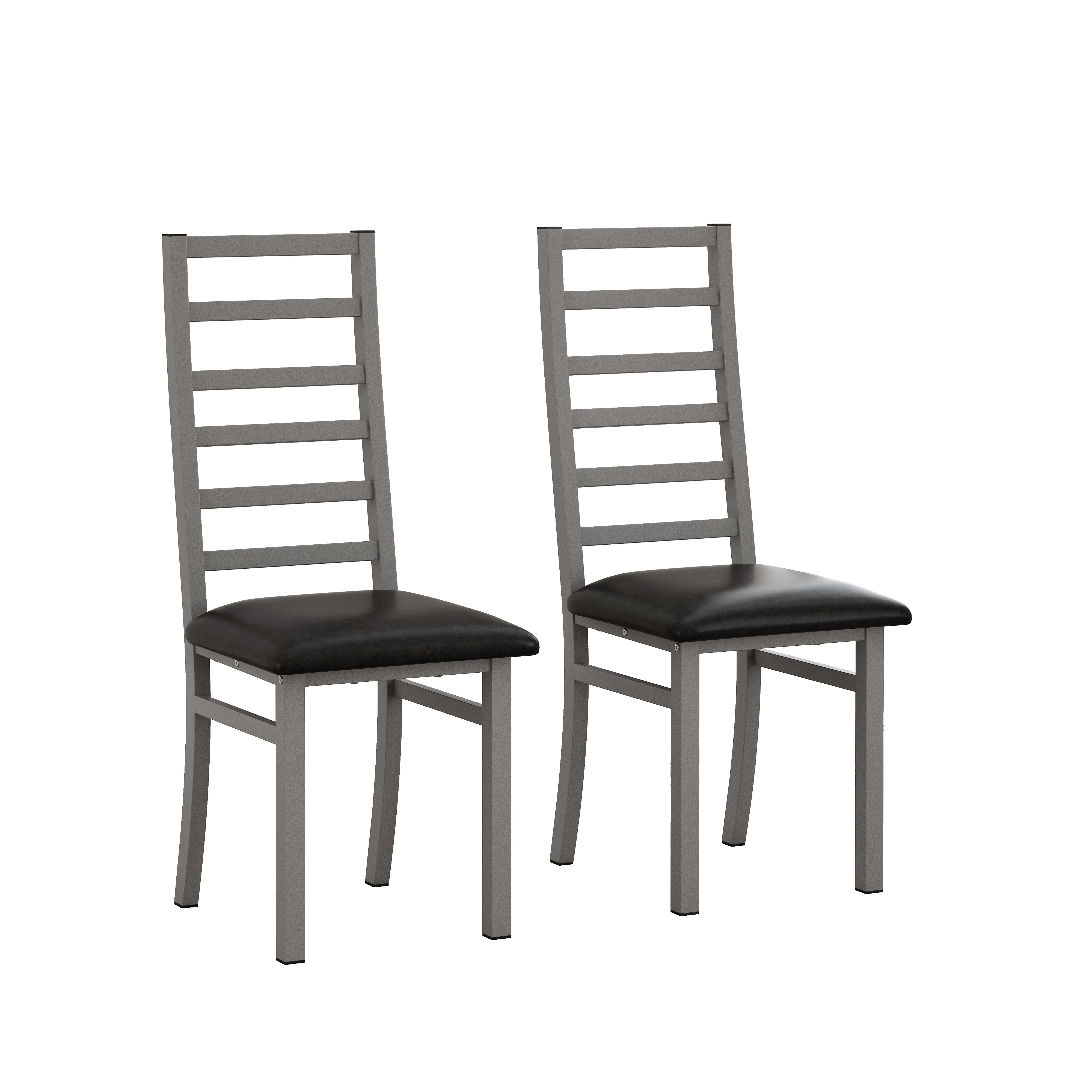 Metal Dining Chairs, Set of 2, High Back Armless, Steel & PU Leather, Grey - Image 8