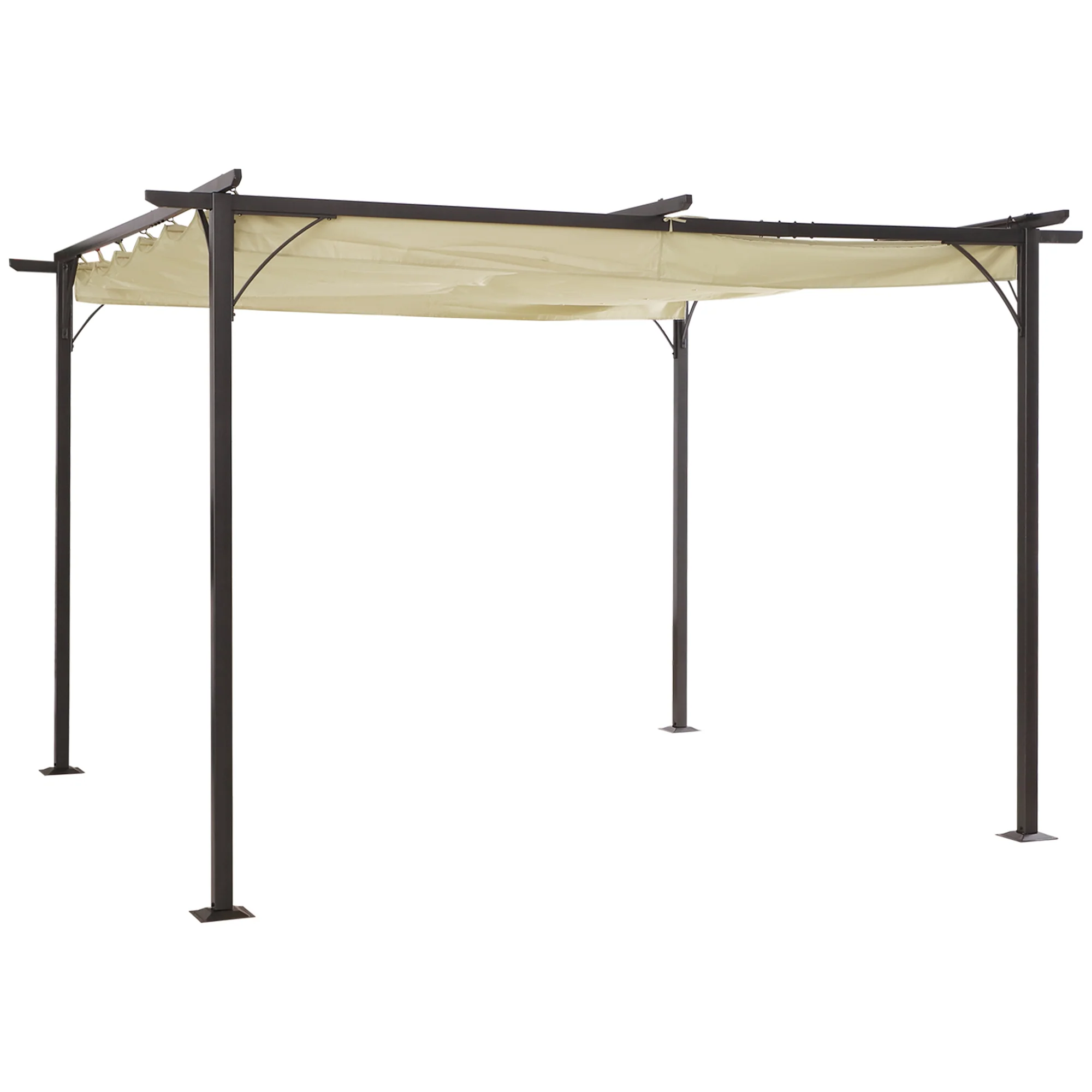 Metal Pergola Gazebo Awning, 3.5m Retractable Canopy Outdoor Sun Shade, Beige - Image 2
