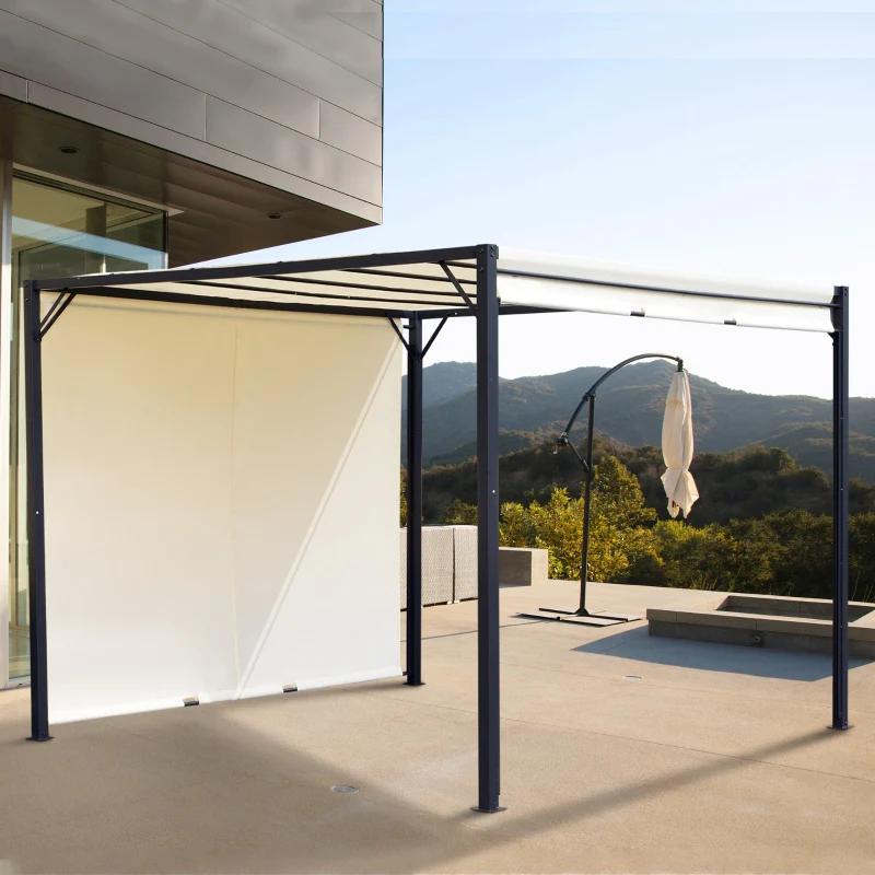 Metal Pergola Retractable Canopy 3x3m Sun Shelter Gazebo, Cream White/Black