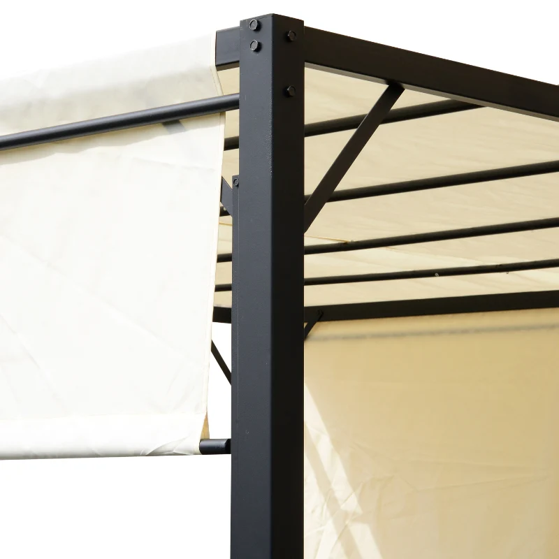 Metal Pergola Retractable Canopy 3x3m Sun Shelter Gazebo, Cream White/Black - Image 2