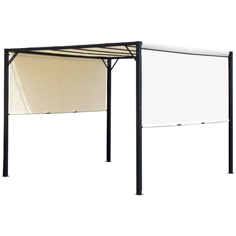 Metal Pergola Retractable Canopy 3x3m Sun Shelter Gazebo, Cream White/Black - Image 3