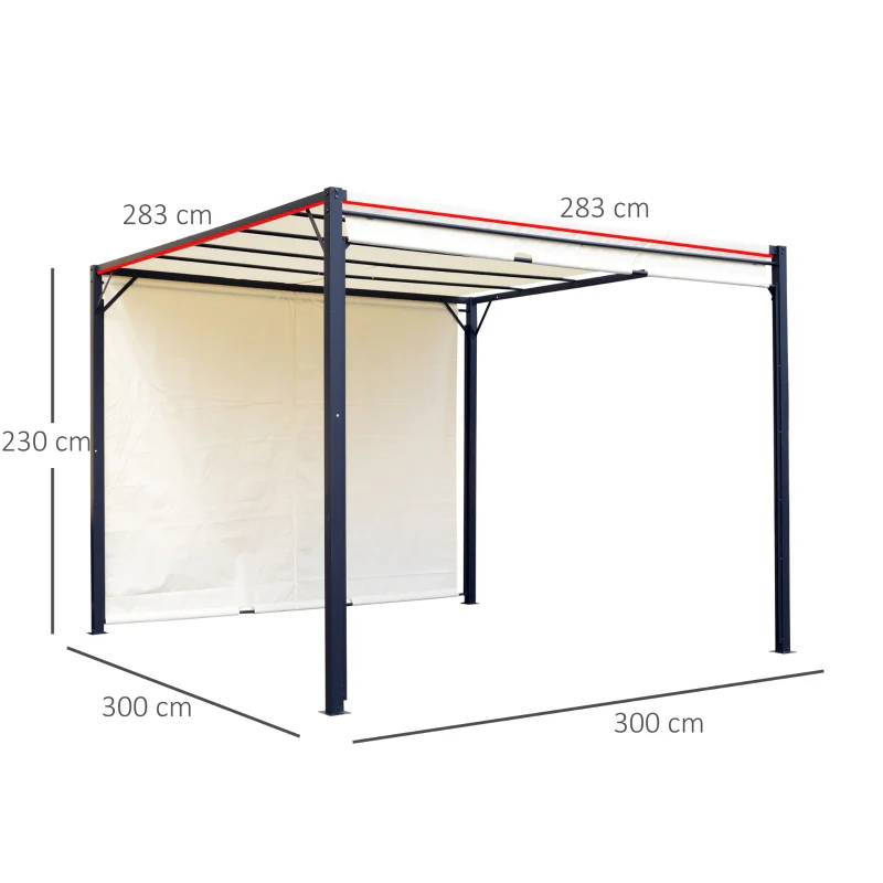 Metal Pergola Retractable Canopy 3x3m Sun Shelter Gazebo, Cream White/Black - Image 4