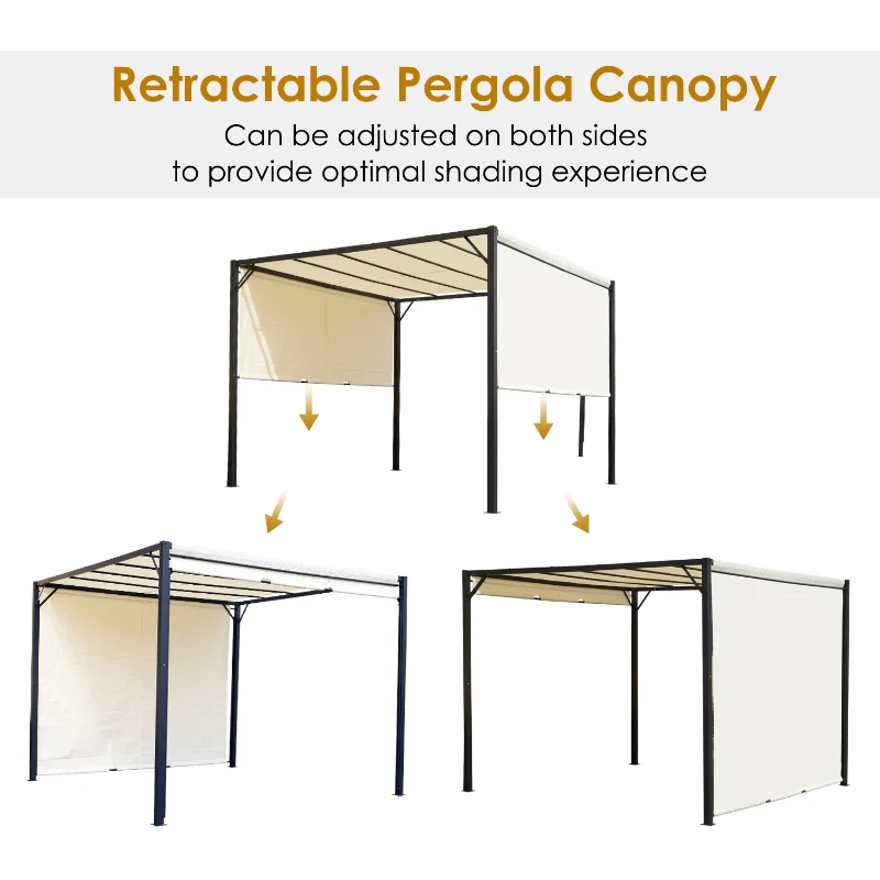 Metal Pergola Retractable Canopy 3x3m Sun Shelter Gazebo, Cream White/Black - Image 5
