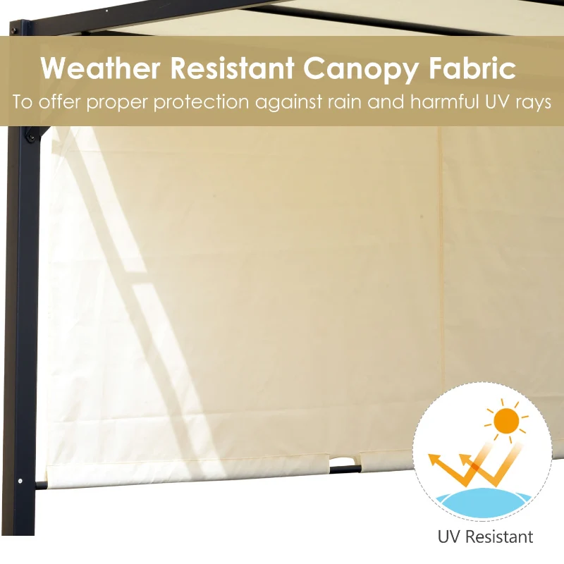 Metal Pergola Retractable Canopy 3x3m Sun Shelter Gazebo, Cream White/Black - Image 6