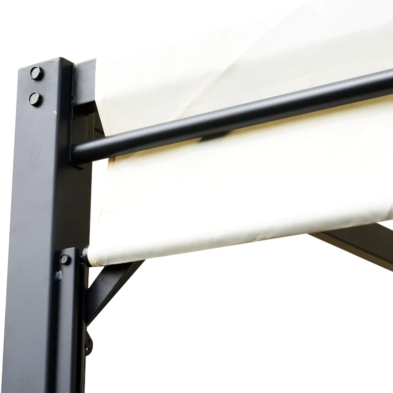 Metal Pergola Retractable Canopy 3x3m Sun Shelter Gazebo, Cream White/Black - Image 7