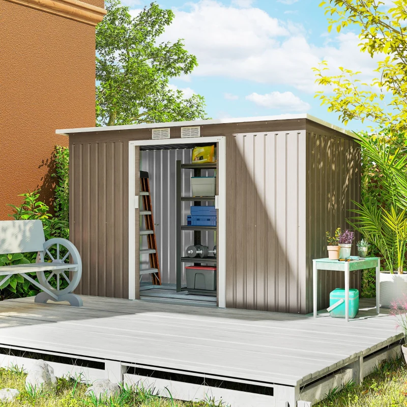 Metal Shed 4x9ft with Foundation Brown