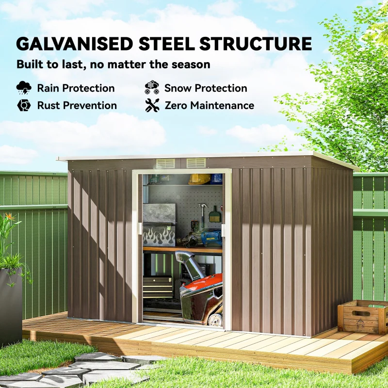 Metal Shed 4x9ft with Foundation Brown - Image 4