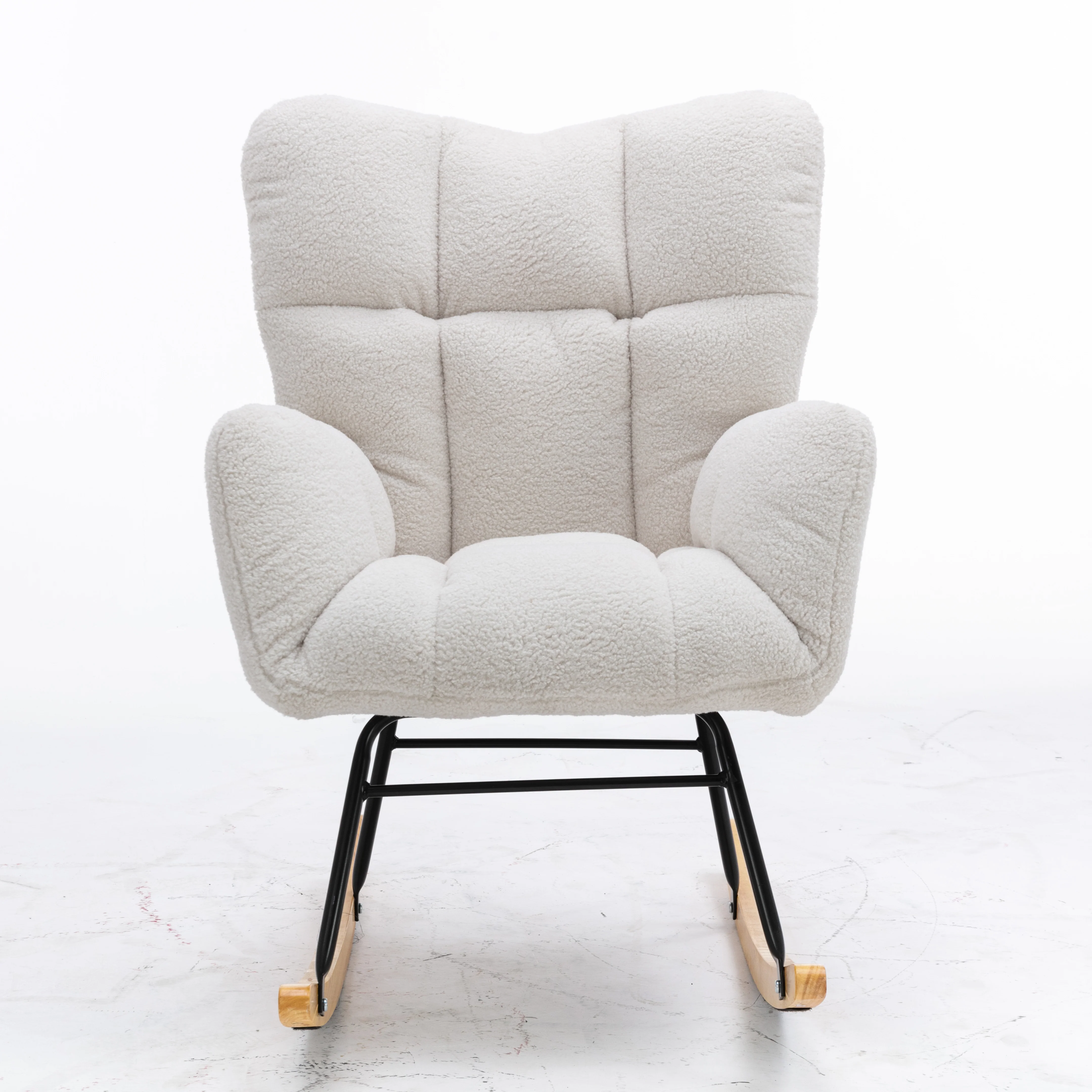 Mid Century Modern Rocking Chair with Tufted Cover, Padded Seat, White - Image 3