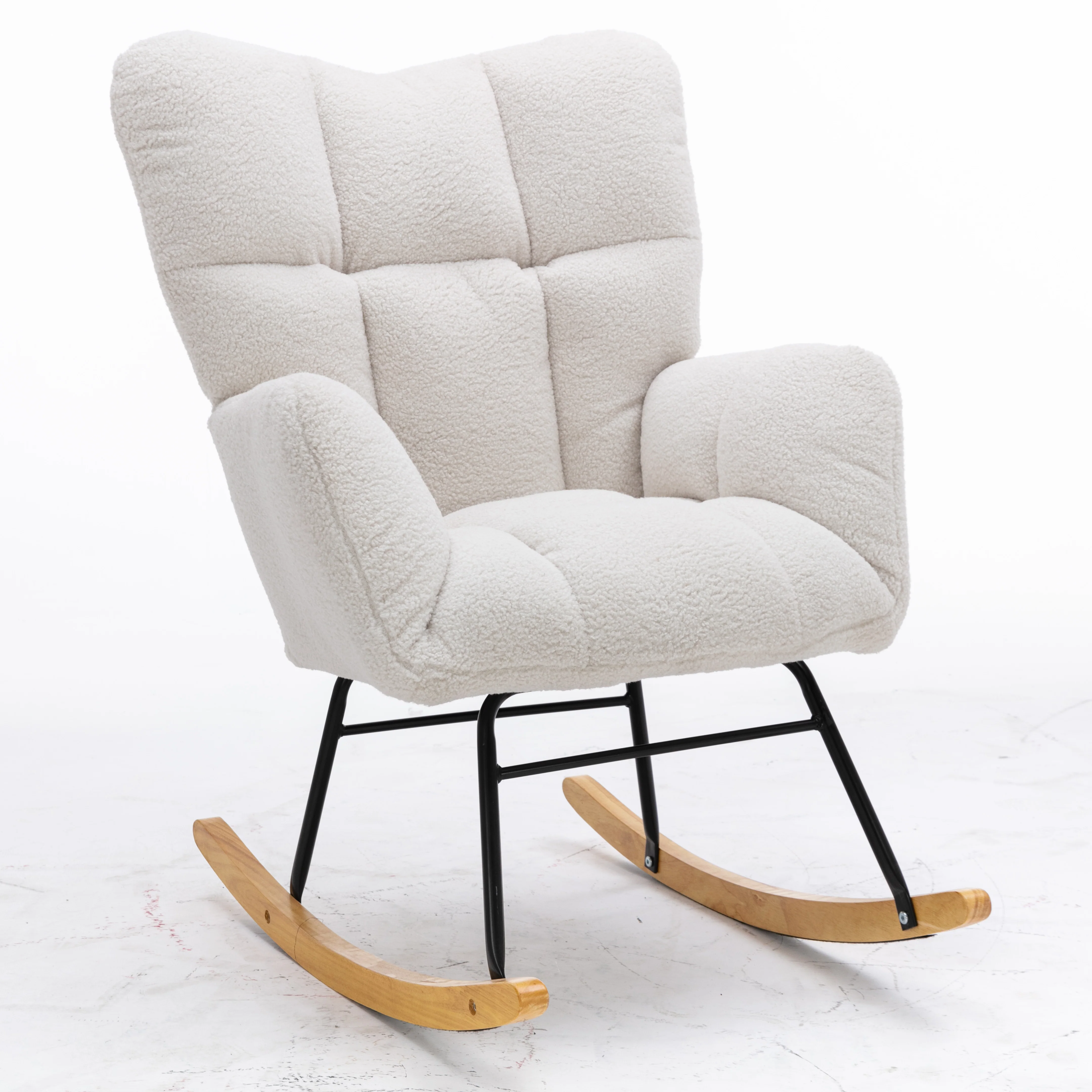 Mid Century Modern Rocking Chair with Tufted Cover, Padded Seat, White - Image 4
