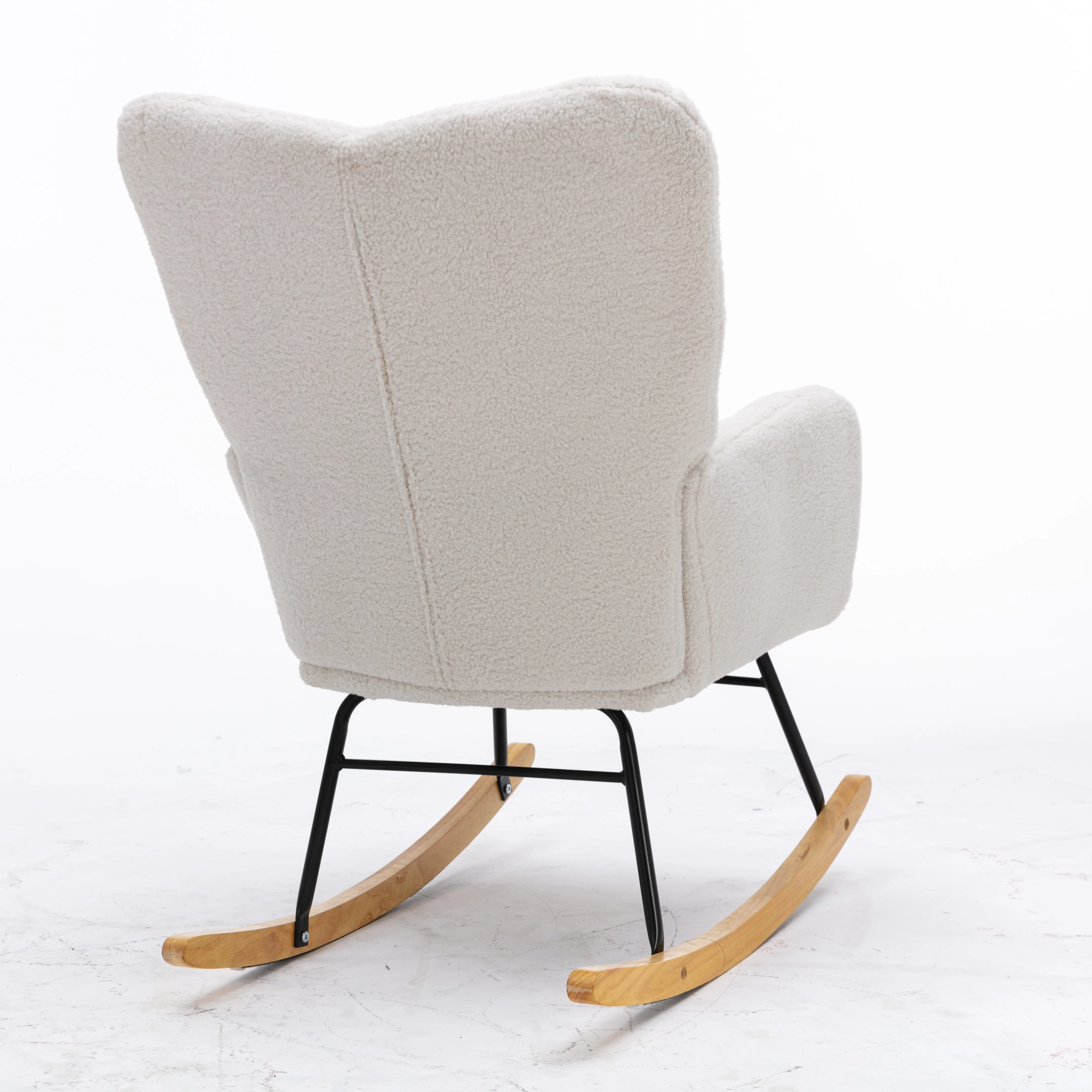 Mid Century Modern Rocking Chair with Tufted Cover, Padded Seat, White - Image 6