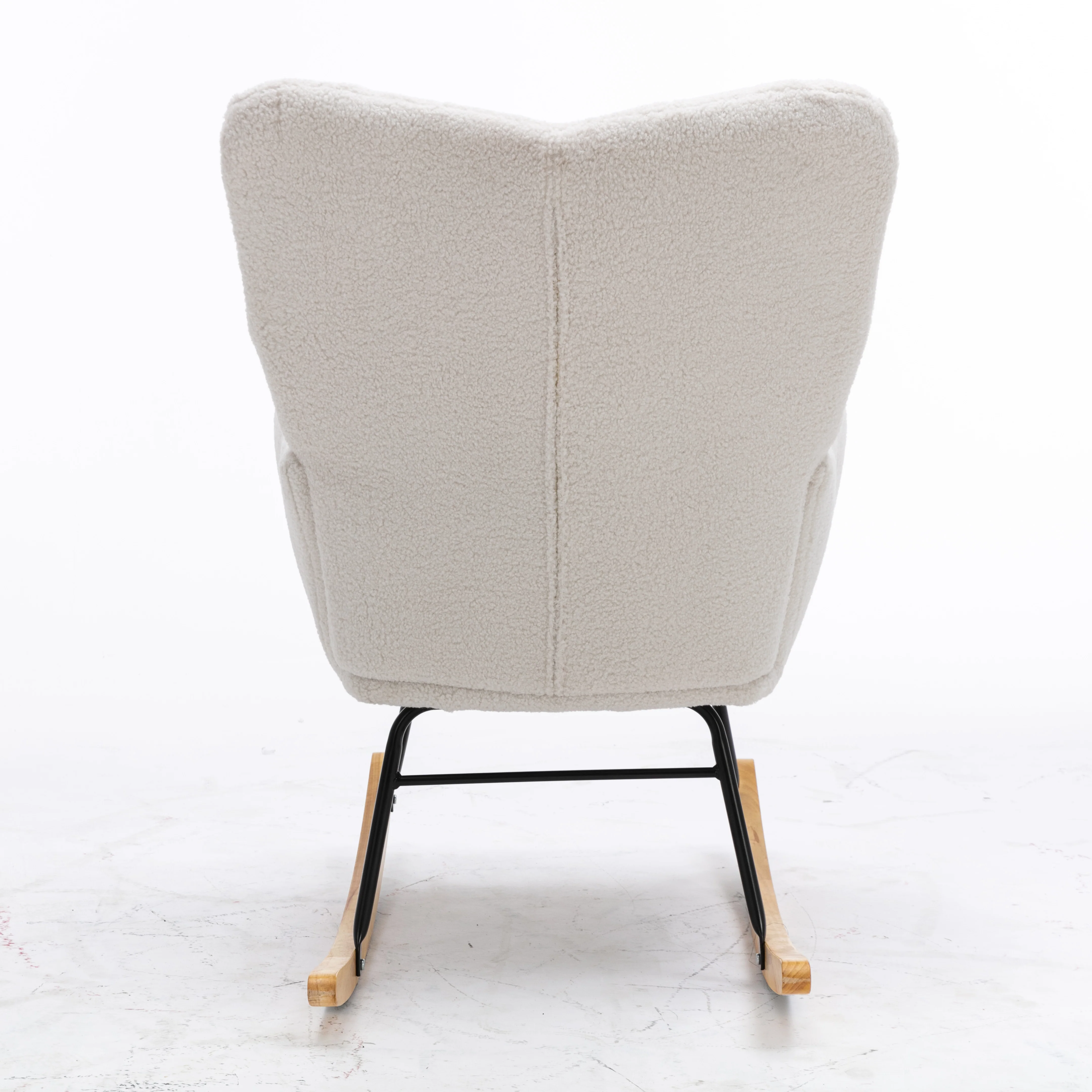 Mid Century Modern Rocking Chair with Tufted Cover, Padded Seat, White - Image 7