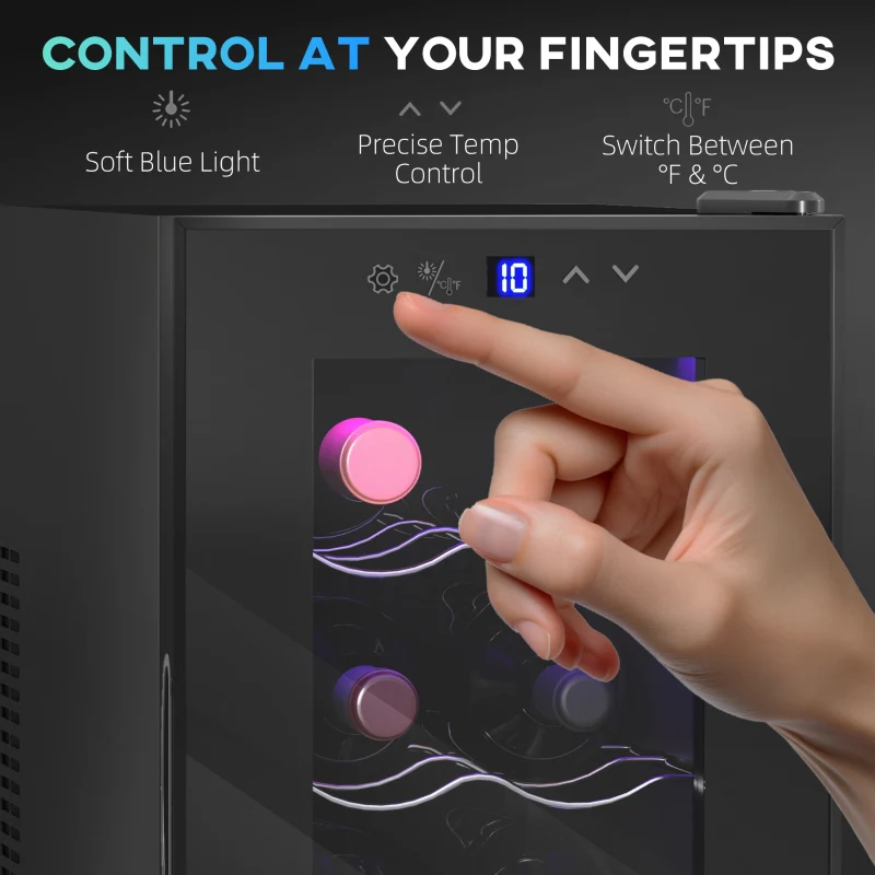 Mini Table Top Wine Fridge, 8 Bottle 17L, 8-18℃ Quiet, Glass Door LED Light Digital Touch Screen - Image 7