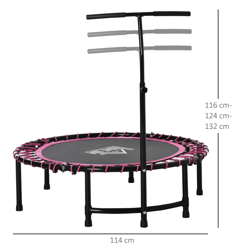 Mini Trampoline with Adjustable Handle, Round Steel Frame, Pink - Image 3
