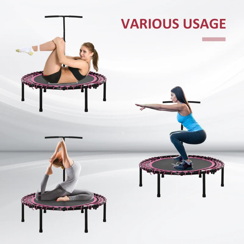 Mini Trampoline with Adjustable Handle, Round Steel Frame, Pink - Image 5
