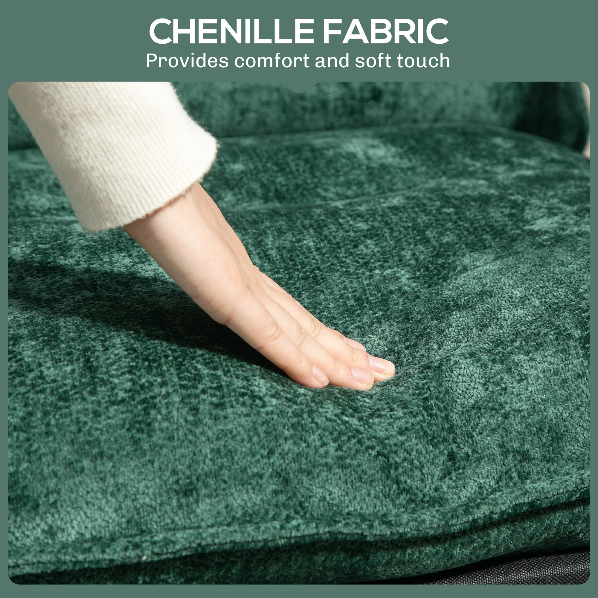 Minimal Accent Chair with Pockets, Padded Green Chenille - Image 7