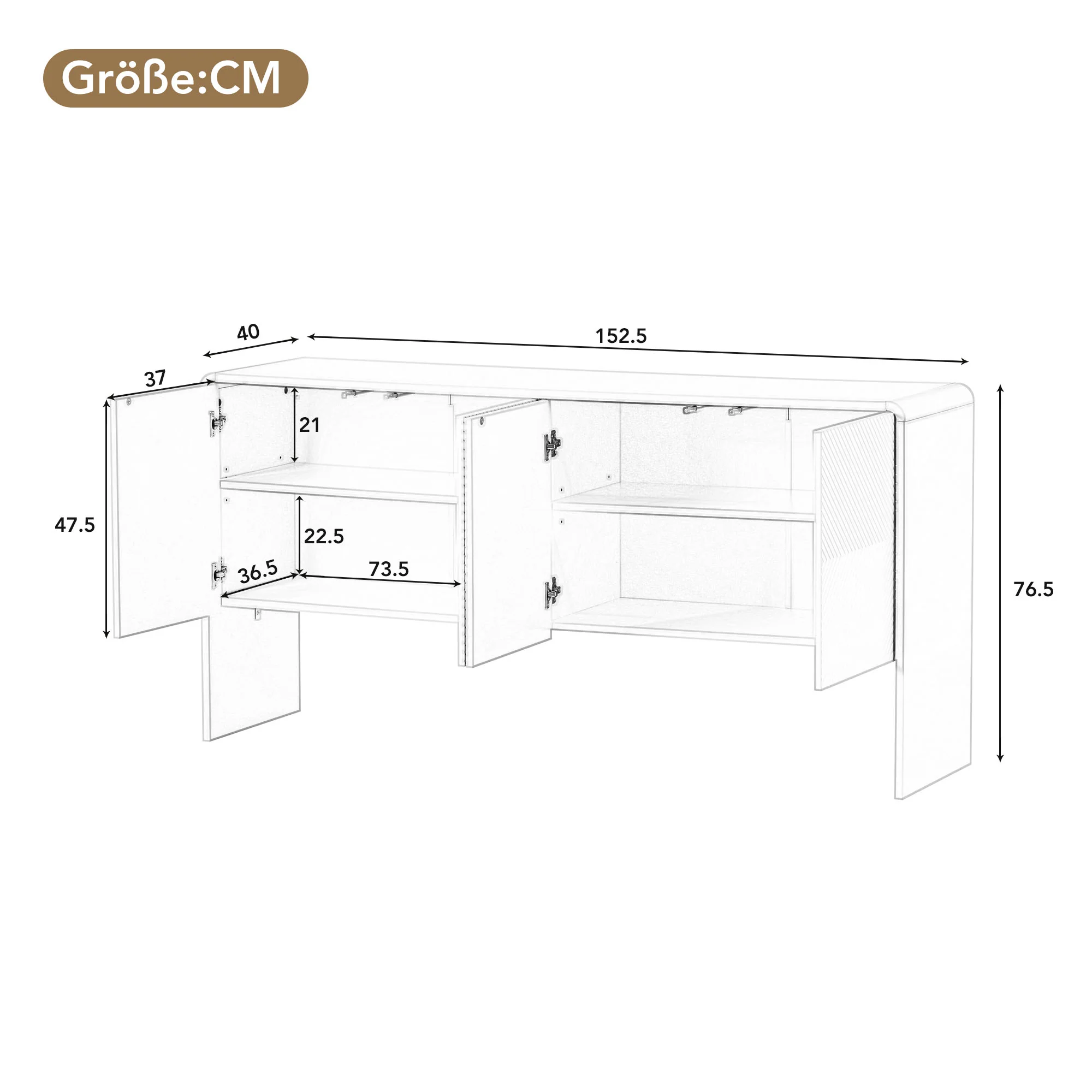 Minimalist Storage Sideboard with 4 Doors and Reclining Mechanism, White - Image 4