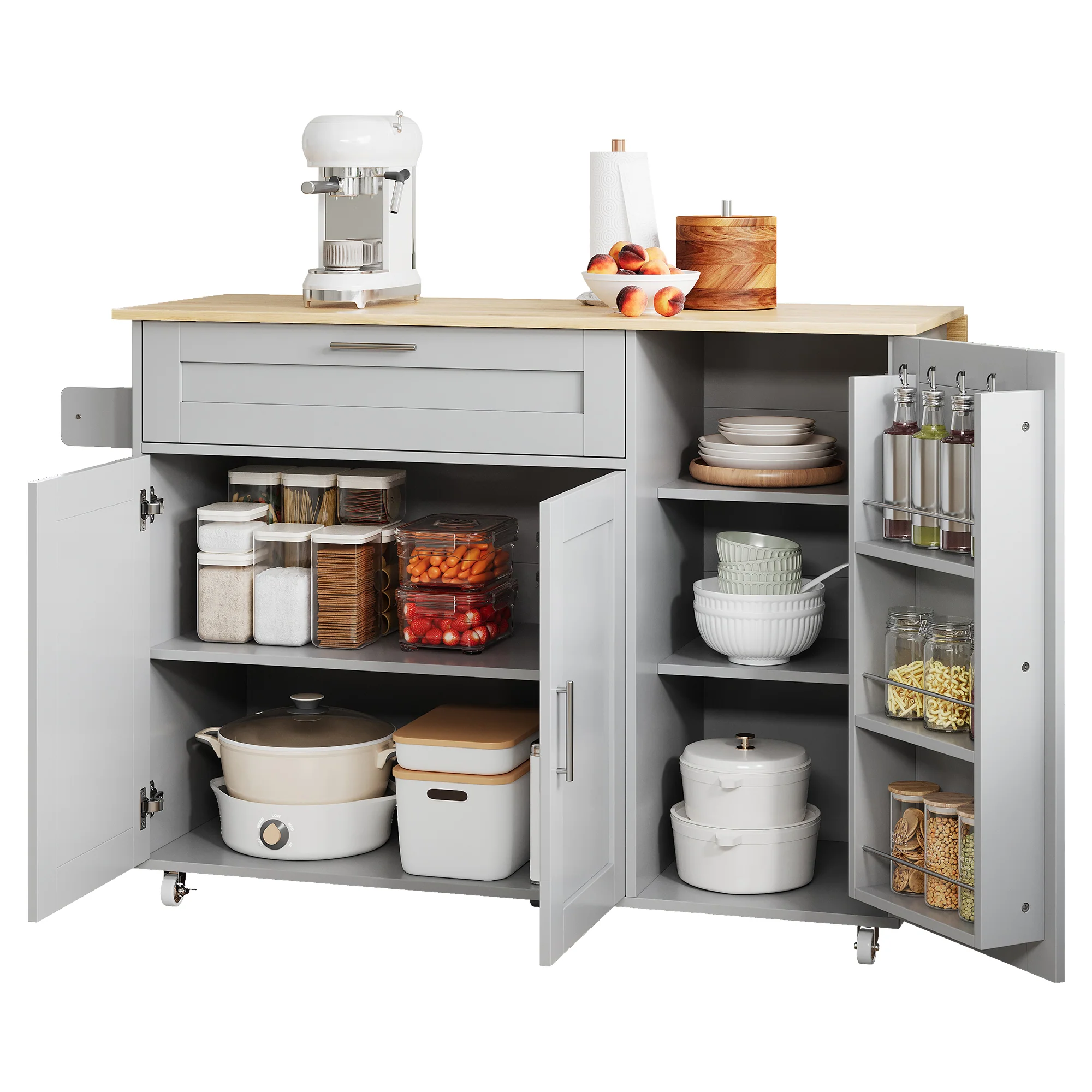Mobile Kitchen Table Folding Top Storage Wheels - Oak Grain - Image 5