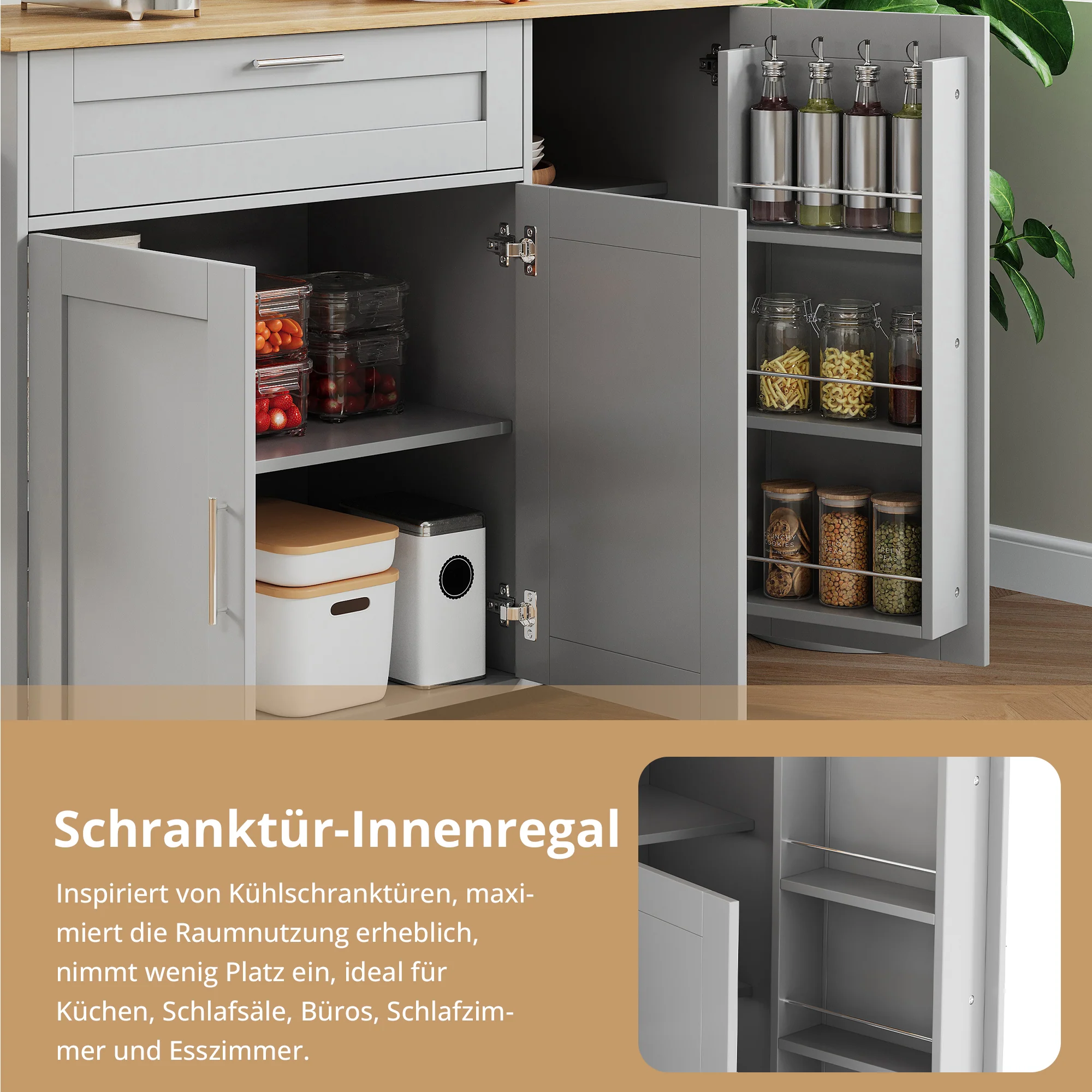 Mobile Kitchen Table Folding Top Storage Wheels - Oak Grain - Image 8