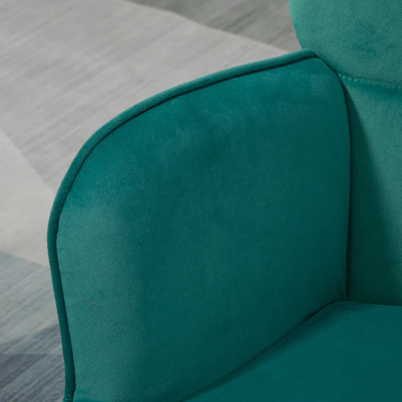 Modern Armchair with Footstool, Velvet Upholstered Wingback with Steel Legs, Dark Green - Image 5
