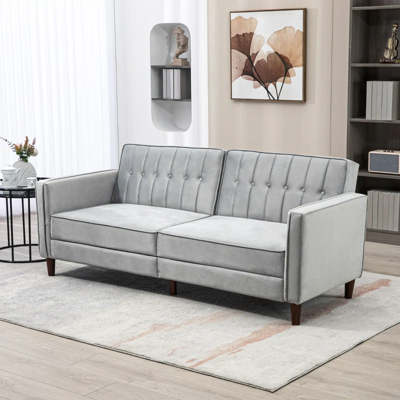 Modern Convertible Sofa Futon Adjustable Split Back, Light Grey Velvet-Touch - Image 2