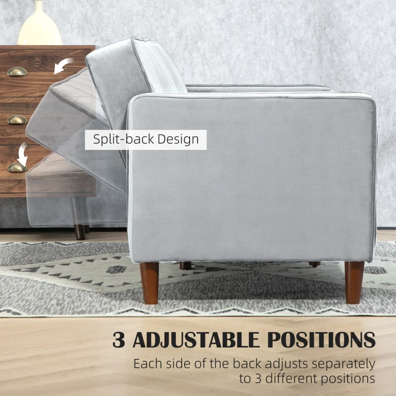 Modern Convertible Sofa Futon Adjustable Split Back, Light Grey Velvet-Touch - Image 5