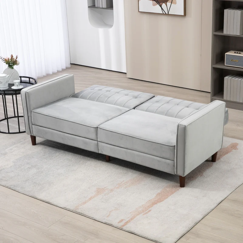 Modern Convertible Sofa Futon Adjustable Split Back, Light Grey Velvet-Touch - Image 7