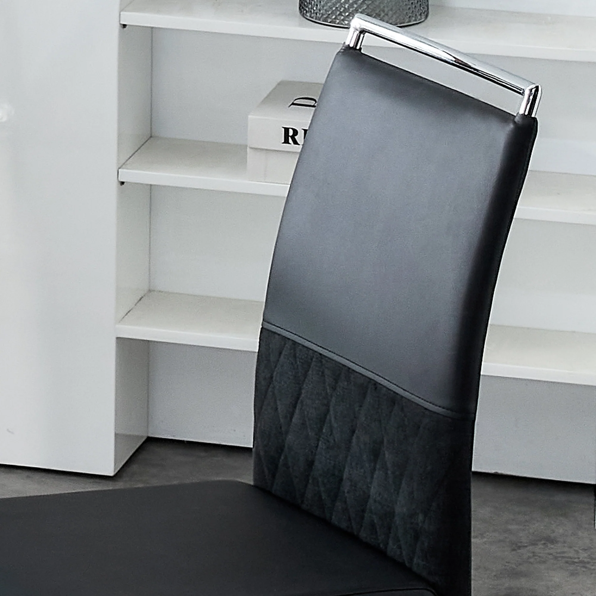 Modern Dining Chairs Set of 6 High Back Upholstered Side Chair Black PU Faux Leather & Linen - Image 3