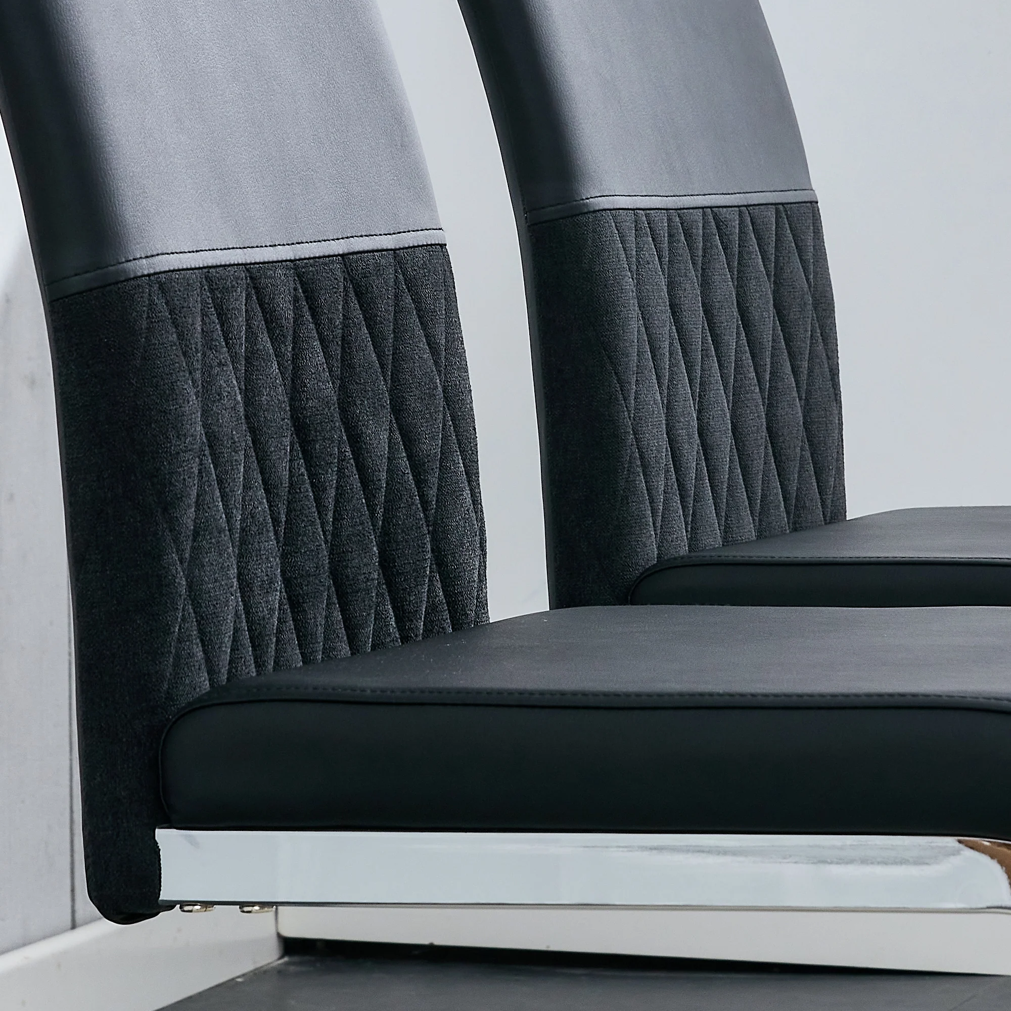 Modern Dining Chairs Set of 6 High Back Upholstered Side Chair Black PU Faux Leather & Linen - Image 4