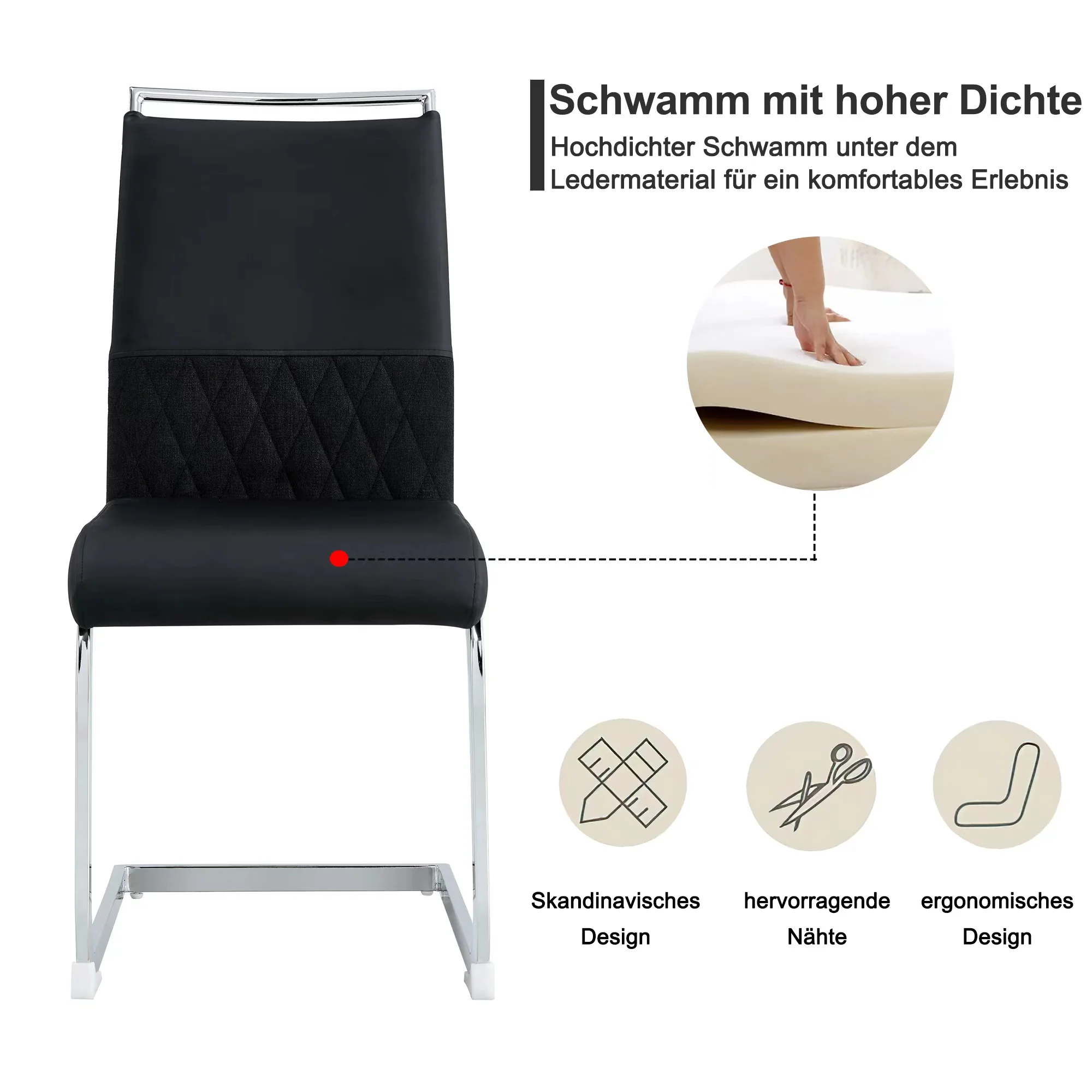 Modern Dining Chairs Set of 6 High Back Upholstered Side Chair Black PU Faux Leather & Linen - Image 7
