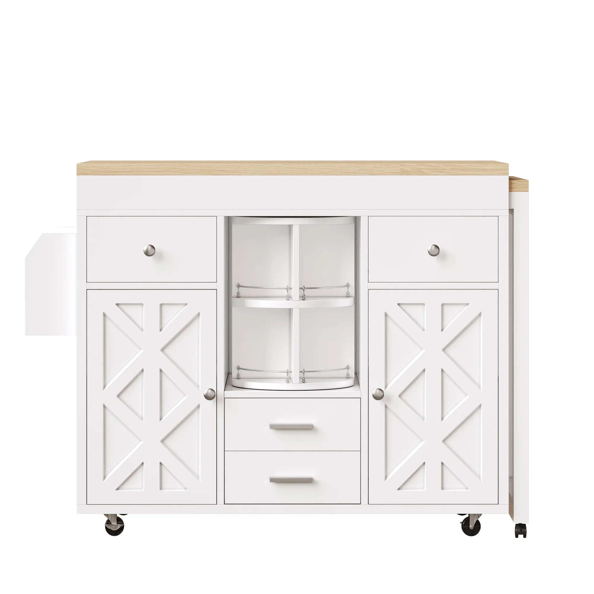 Modern Extendable Bar Table and Kitchen Trolley with Rotating Organizer and Adjustable Shelves, White - Image 10