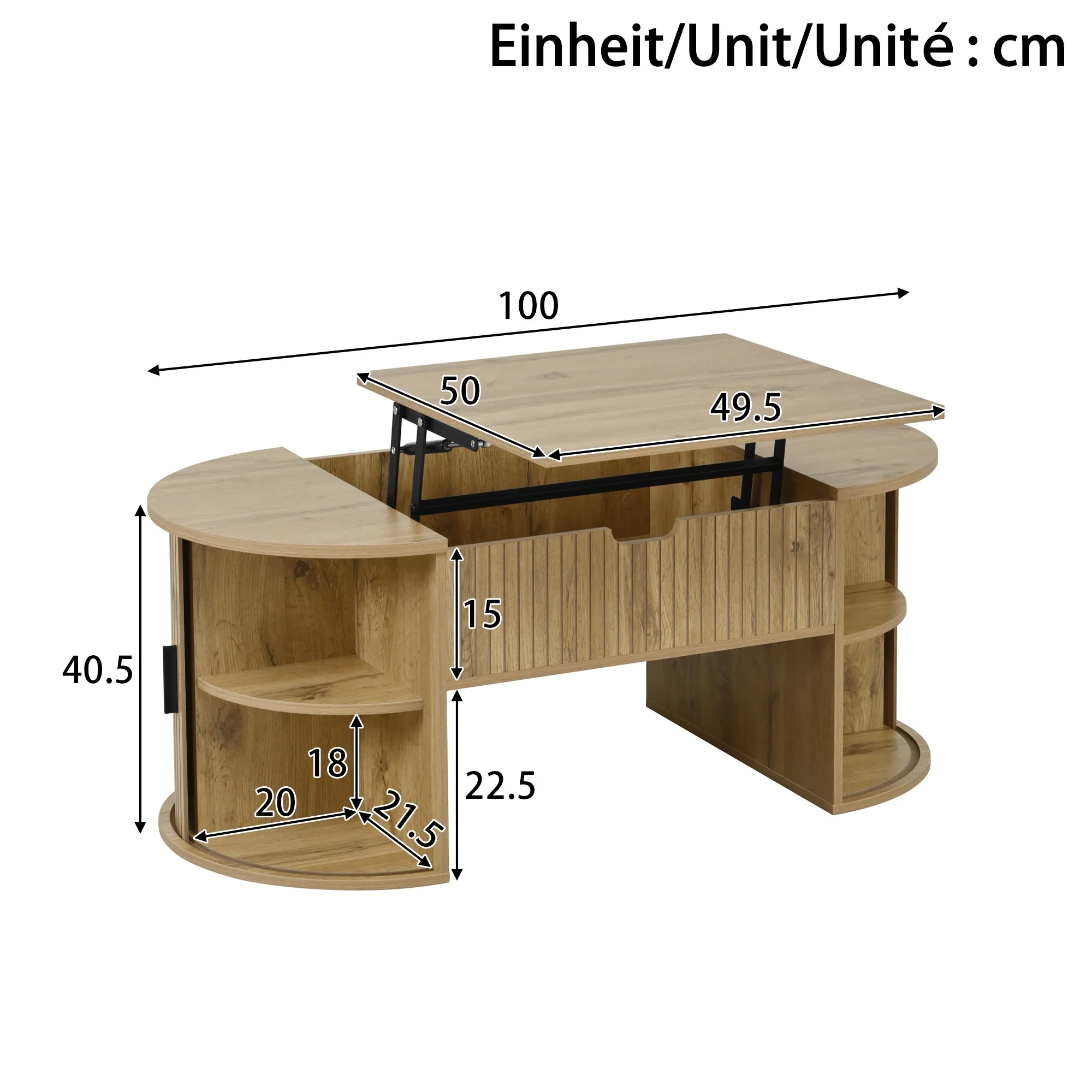 Modern Height-Adjustable Coffee Table with Hidden Storage and Sliding Doors, Wood - Image 4