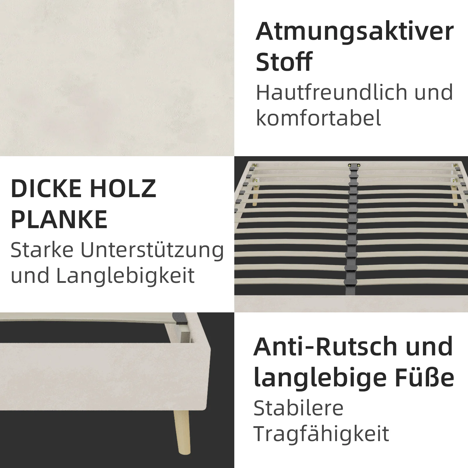 Modern Minimalist Bed Frame, 160x200cm Low Box, Dutch Velvet Material Beige - Image 2