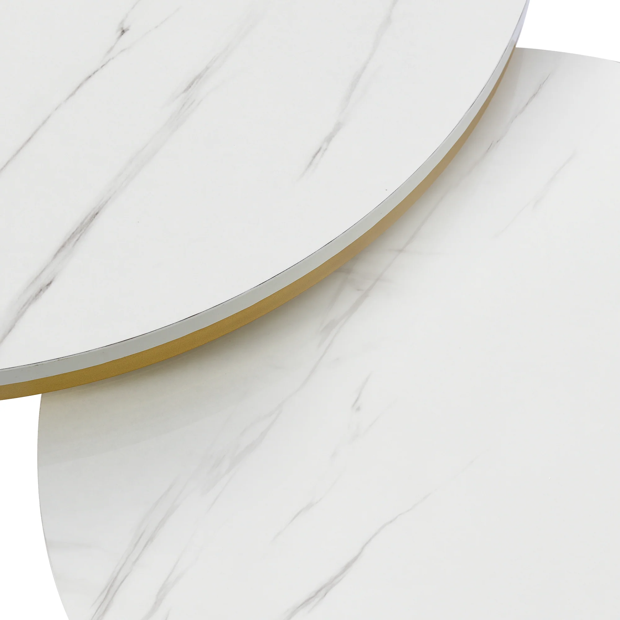 Modern Nesting Coffee Table, 2-Piece Set Round Nested Side Table, High Gloss White Marble Pattern - Image 5