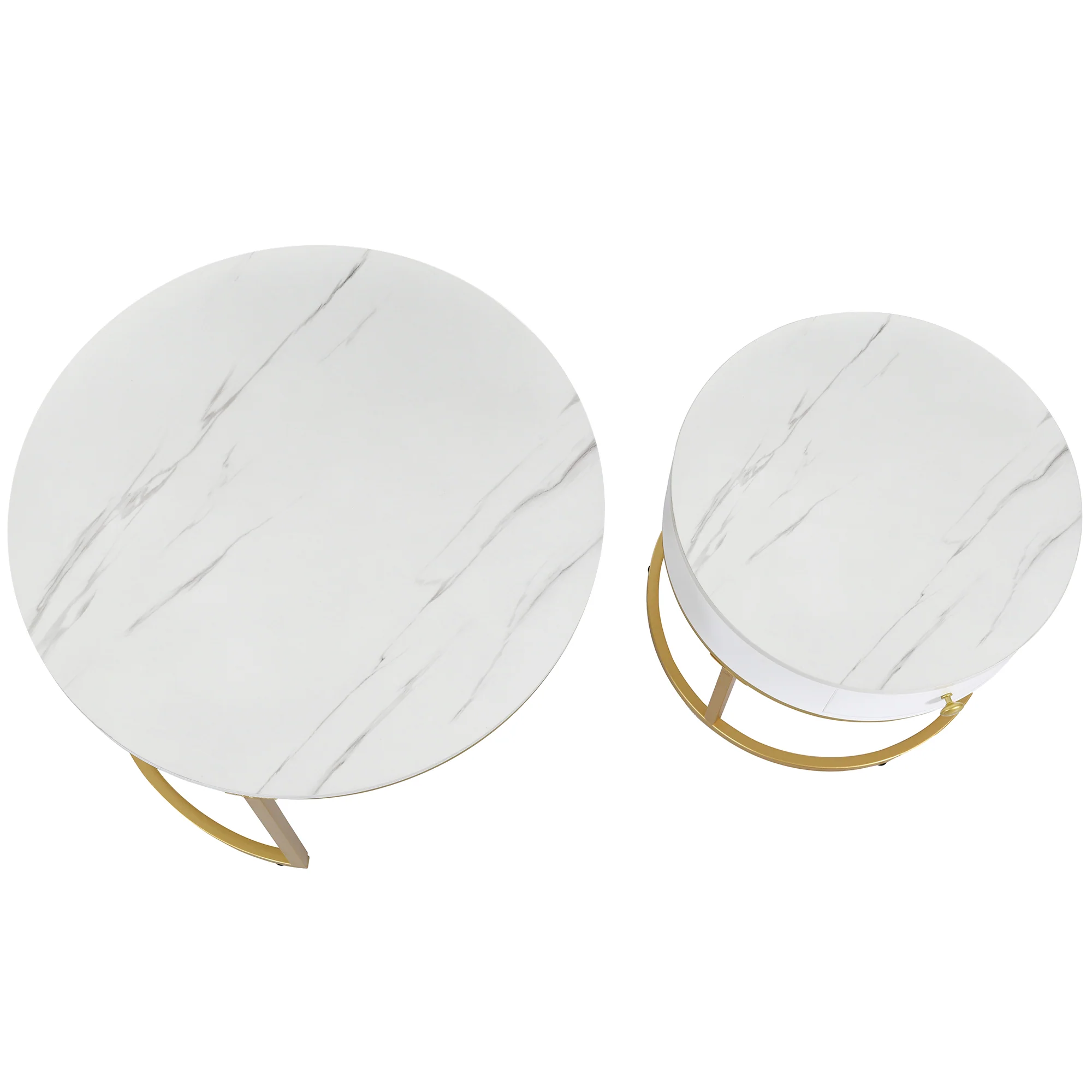 Modern Nesting Coffee Table, 2-Piece Set Round Nested Side Table, High Gloss White Marble Pattern - Image 9