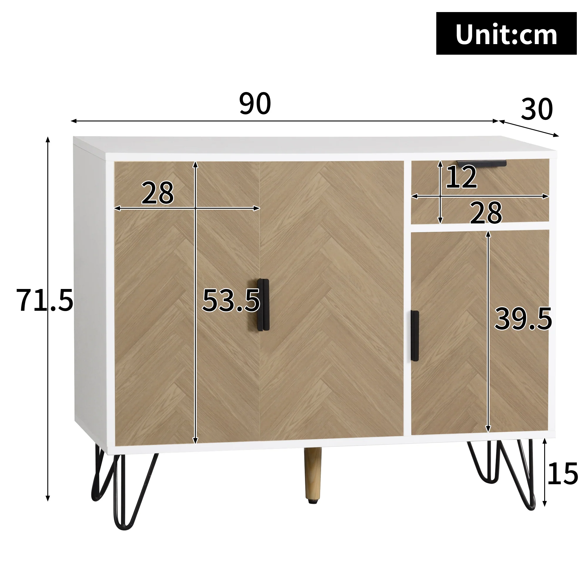 Modern storage cabinet, sideboard with drawer and adjustable shelves, white and wood look - Image 6