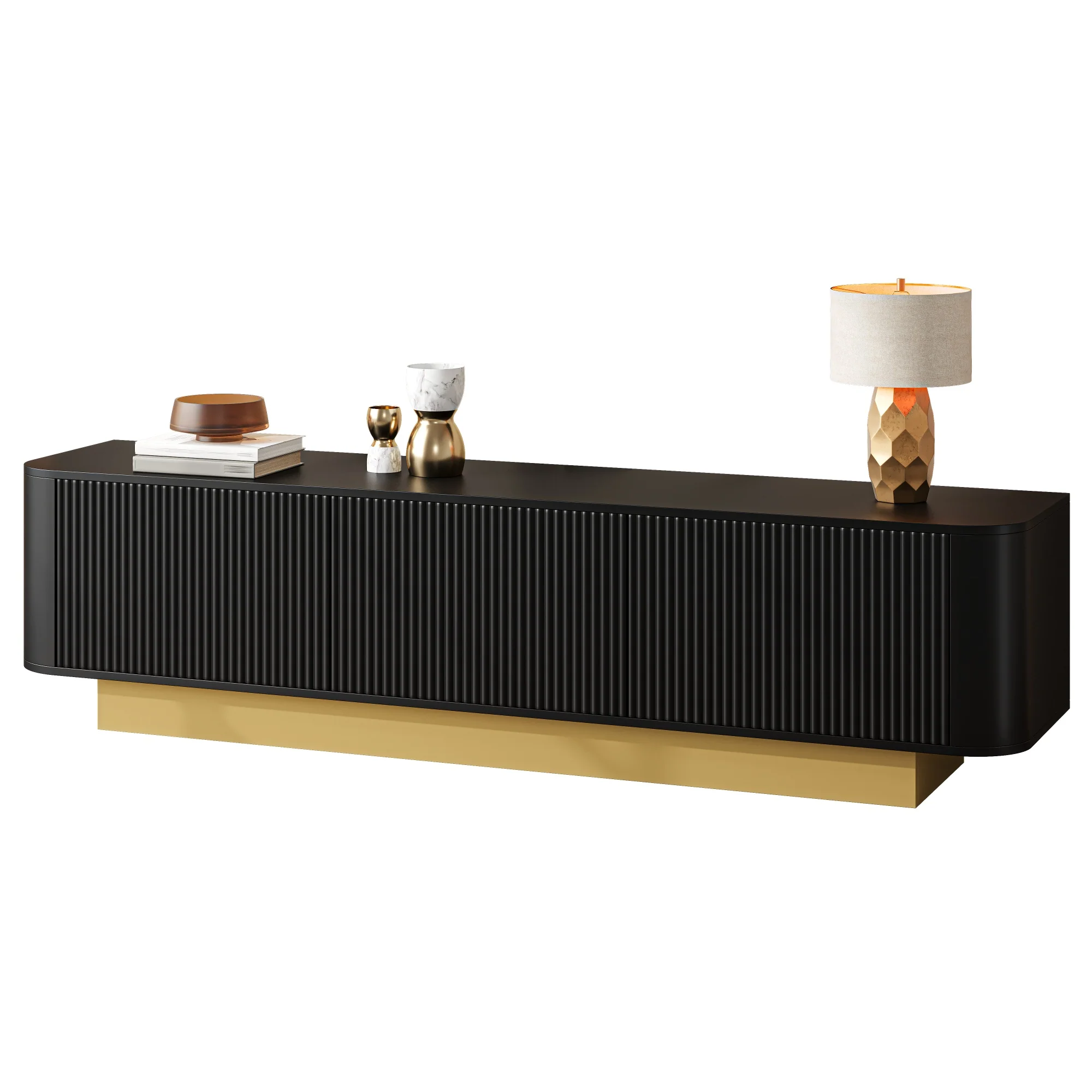 Modern TV Stand with Storage and Textured Front, Black - Image 2