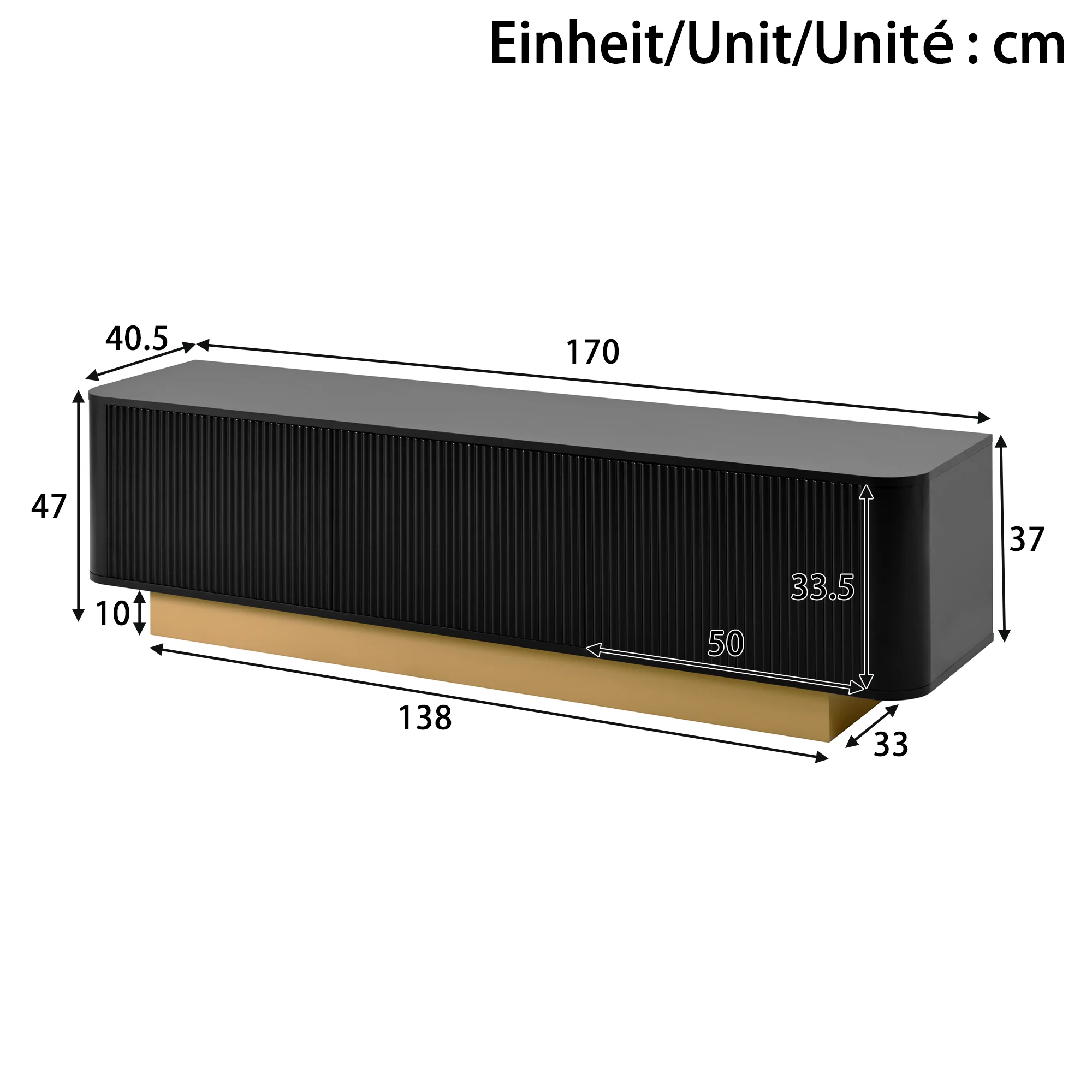 Modern TV Stand with Storage and Textured Front, Black - Image 3