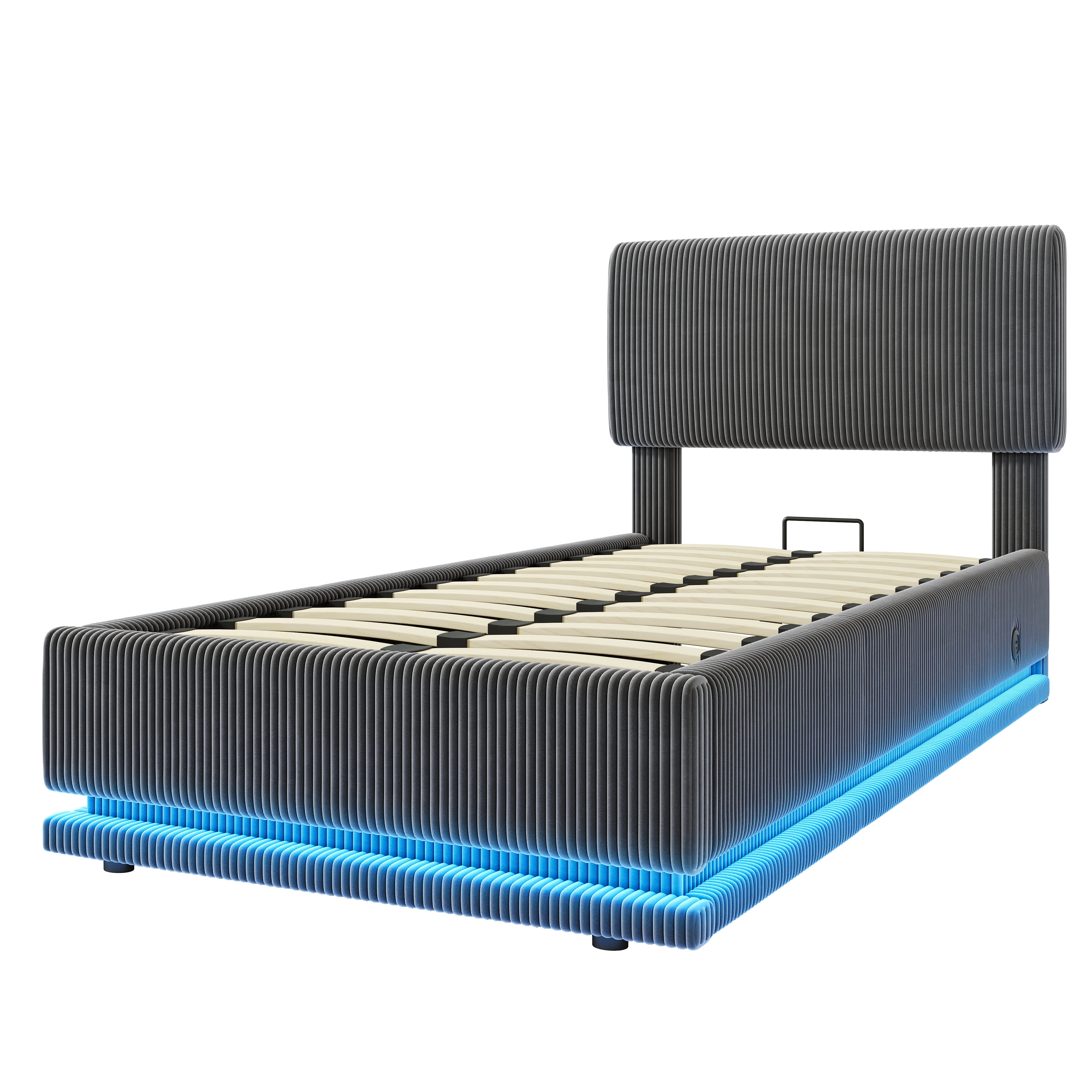Modern Upholstered Bed with LED, USB-C Charging and Storage, 90x200, Gray Corduroy - Image 10