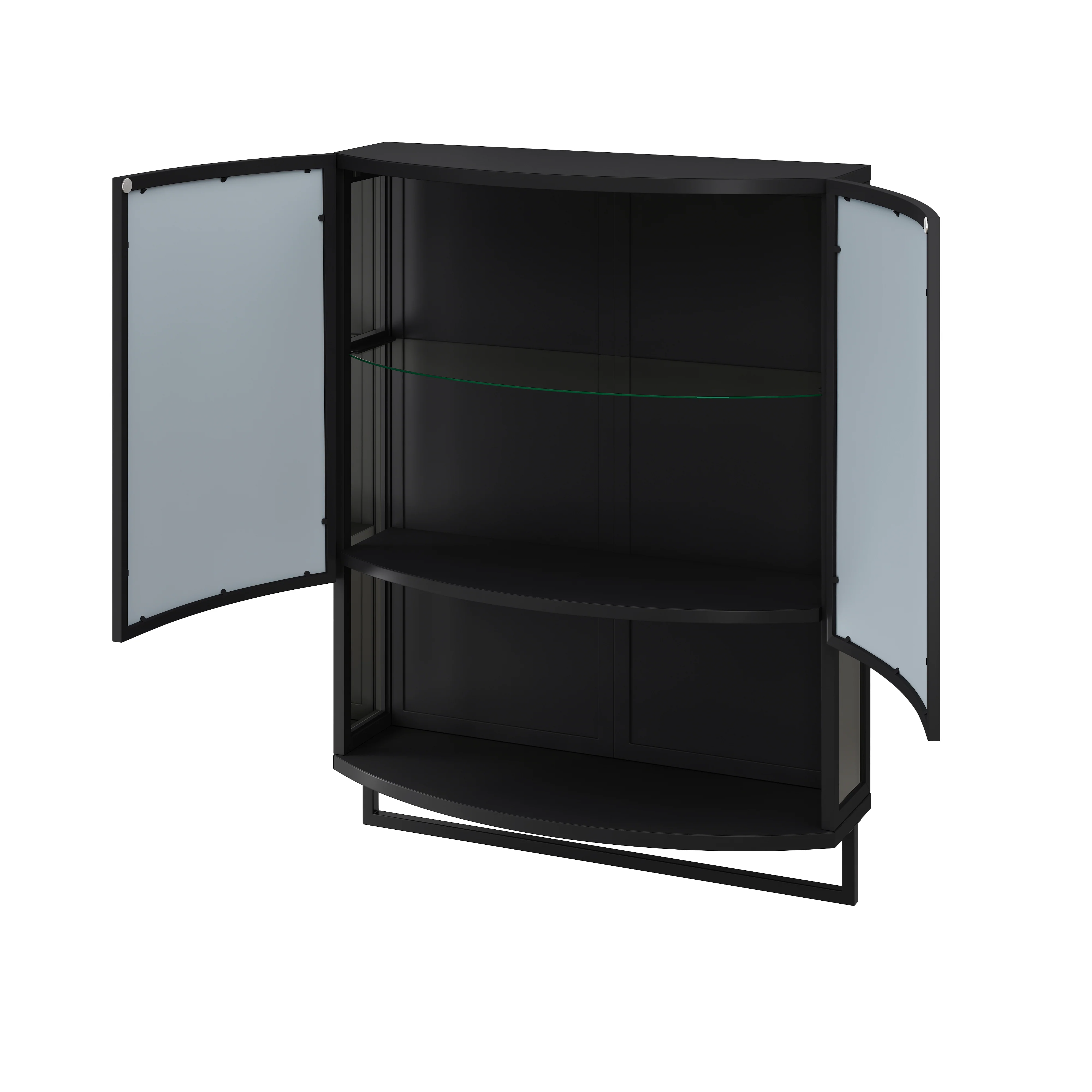 Modern Wardrobe 60CM Arched Glass Double-Door Storage Shelf Black - Image 6
