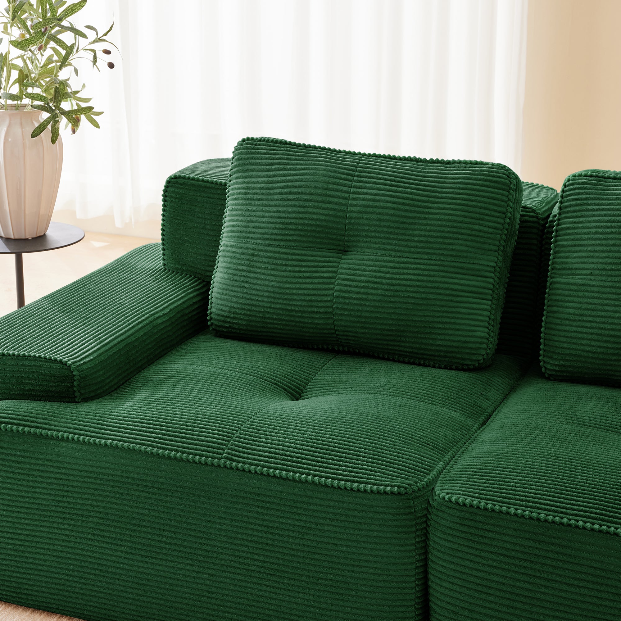 Modular Boneless Sofa U-Shaped Chaise 4-Seater - Corduroy Green - Image 10