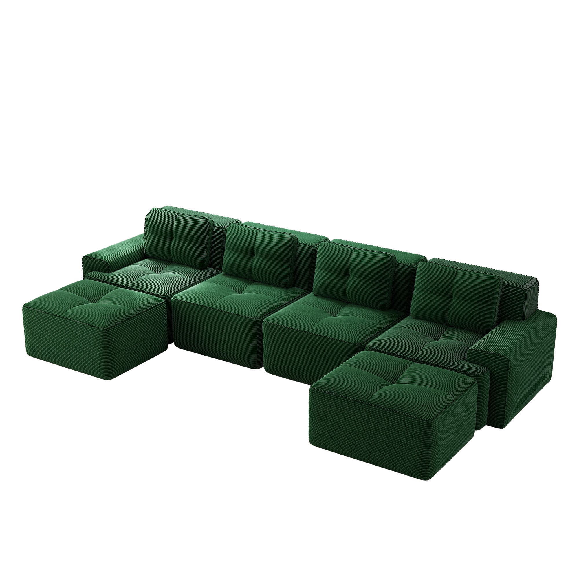 Modular Boneless Sofa U-Shaped Chaise 4-Seater - Corduroy Green - Image 4