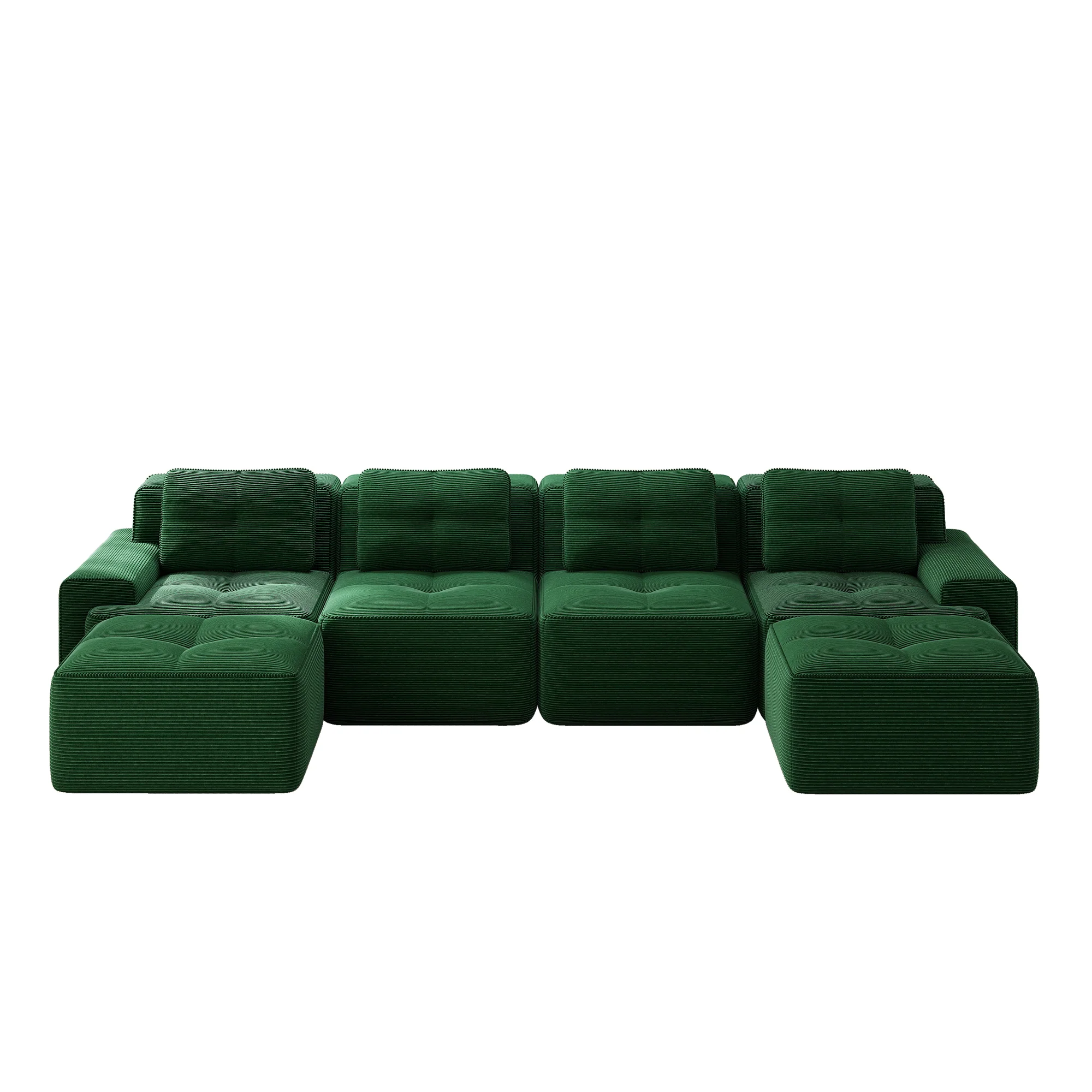 Modular Boneless Sofa U-Shaped Chaise 4-Seater - Corduroy Green - Image 5
