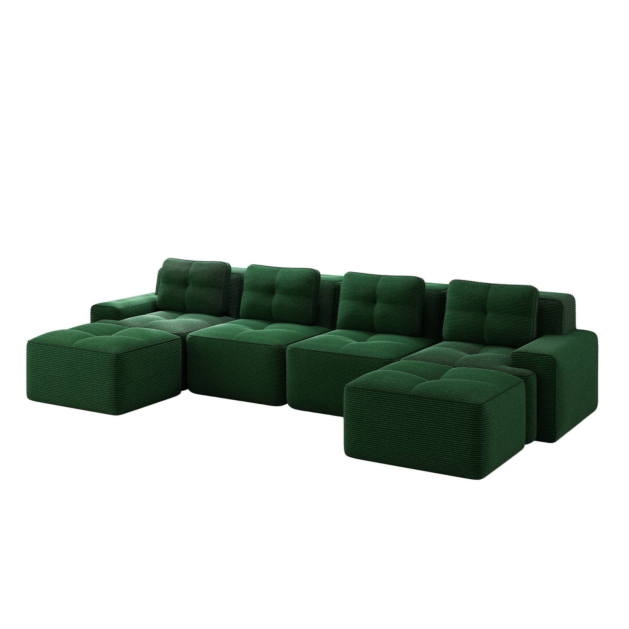 Modular Boneless Sofa U-Shaped Chaise 4-Seater - Corduroy Green - Image 6