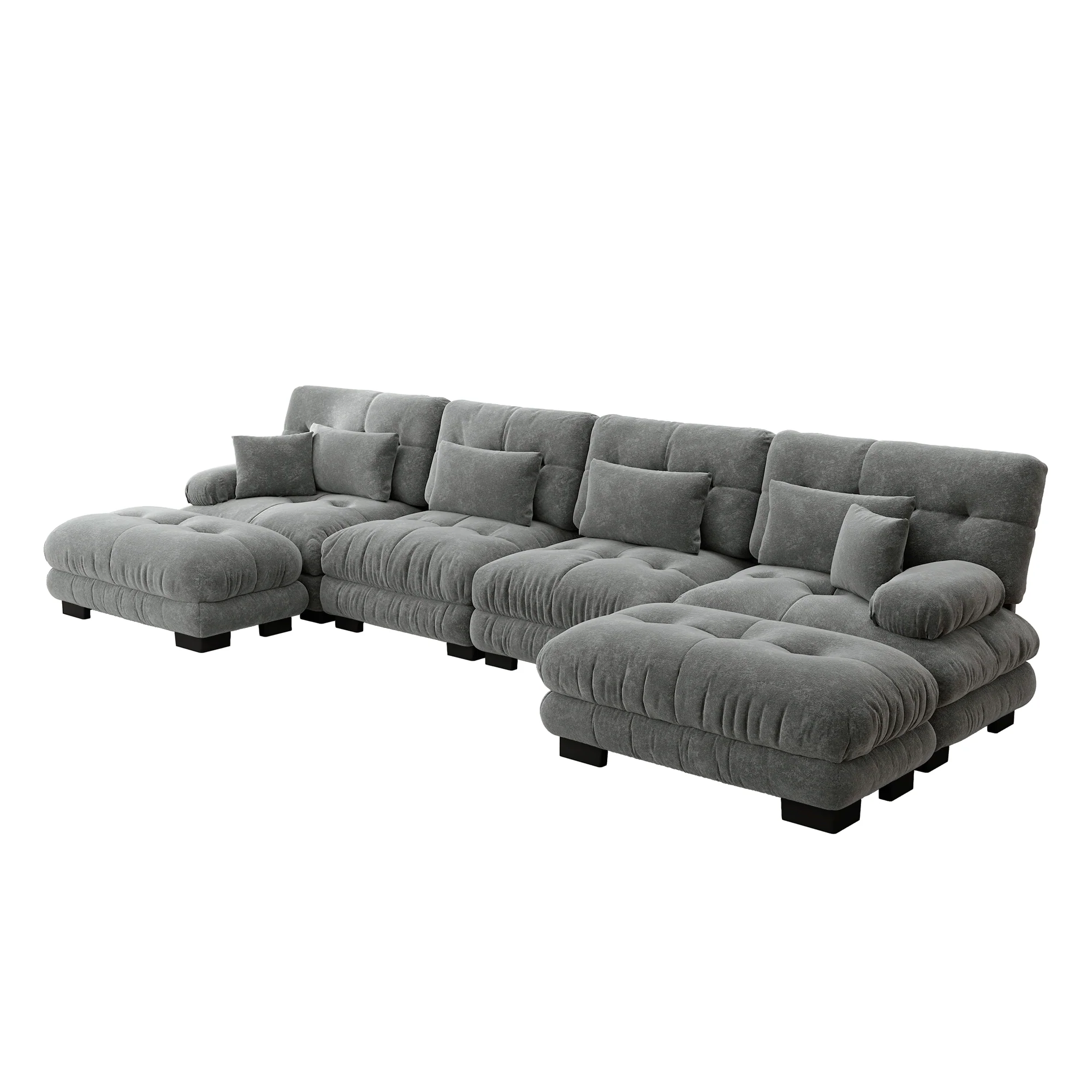 Modular Corner Sofa U-Shaped 4-Seater Movable Ottoman Chenille Grey - Image 6