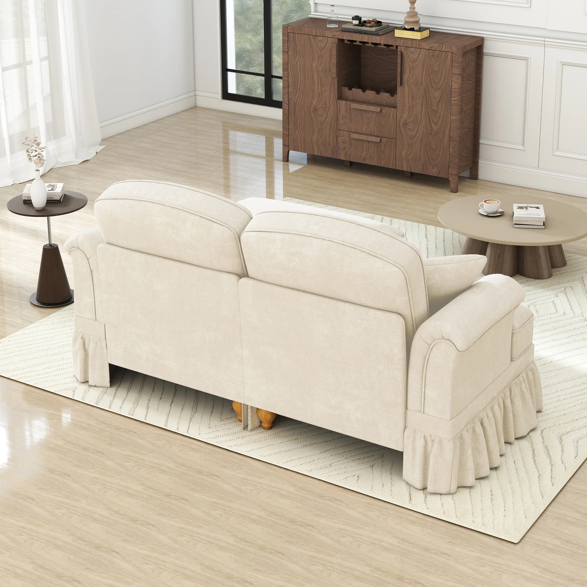 Modular L-Shaped Sofa 2-Seater Mid-Century Ottoman - White Chenille - Image 7