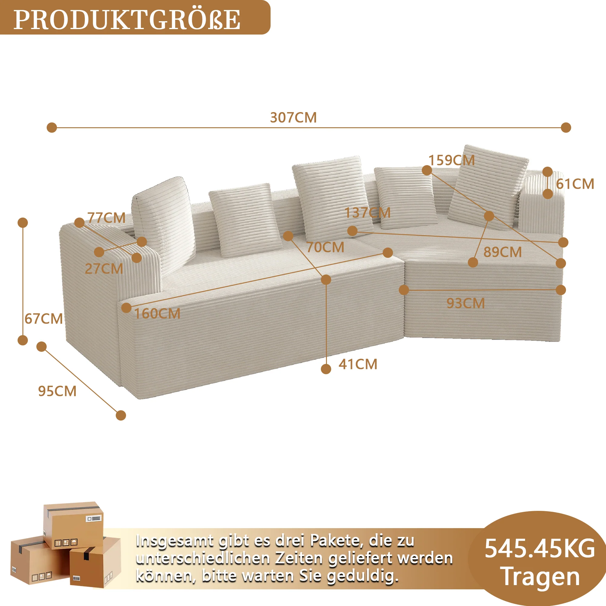 Modular Sofa 312cm Boneless Cloud Design - Comfort Fabric - Image 6
