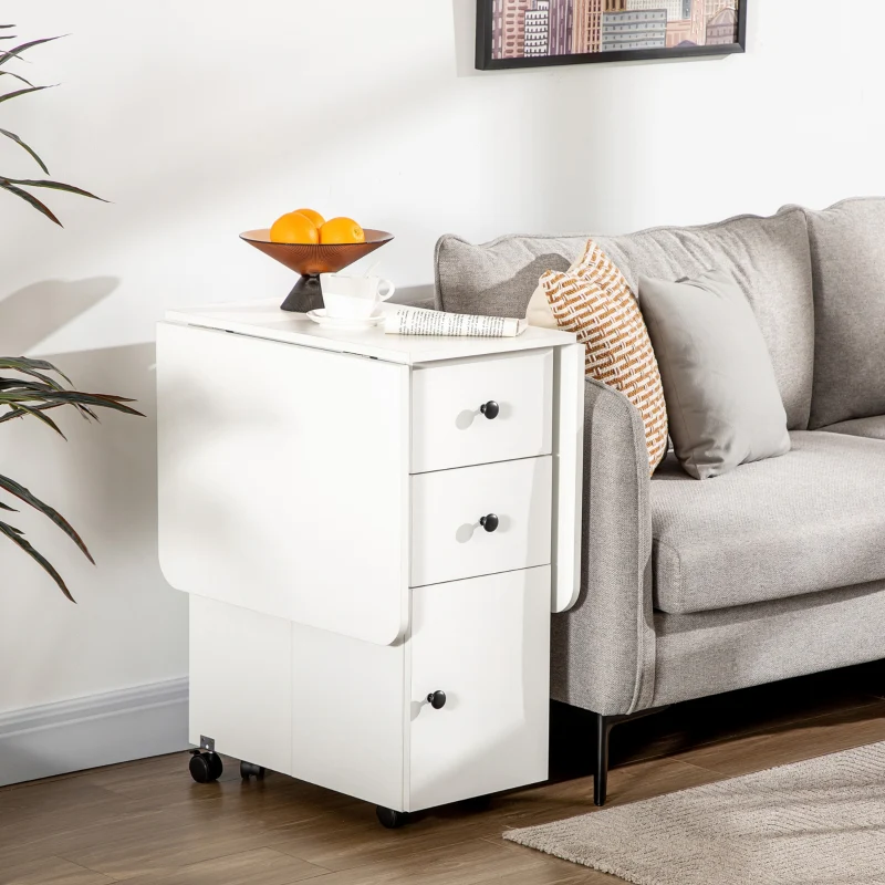 Multi-Storage Drop Leaf Dining Table, Six-Person Extendable, White