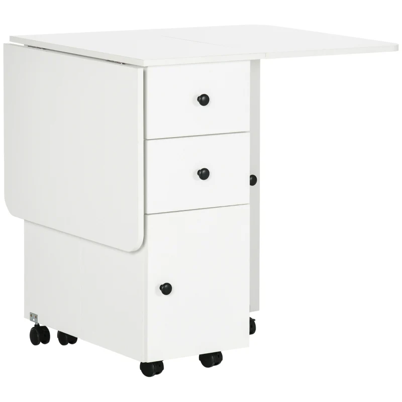 Multi-Storage Drop Leaf Dining Table, Six-Person Extendable, White - Image 2